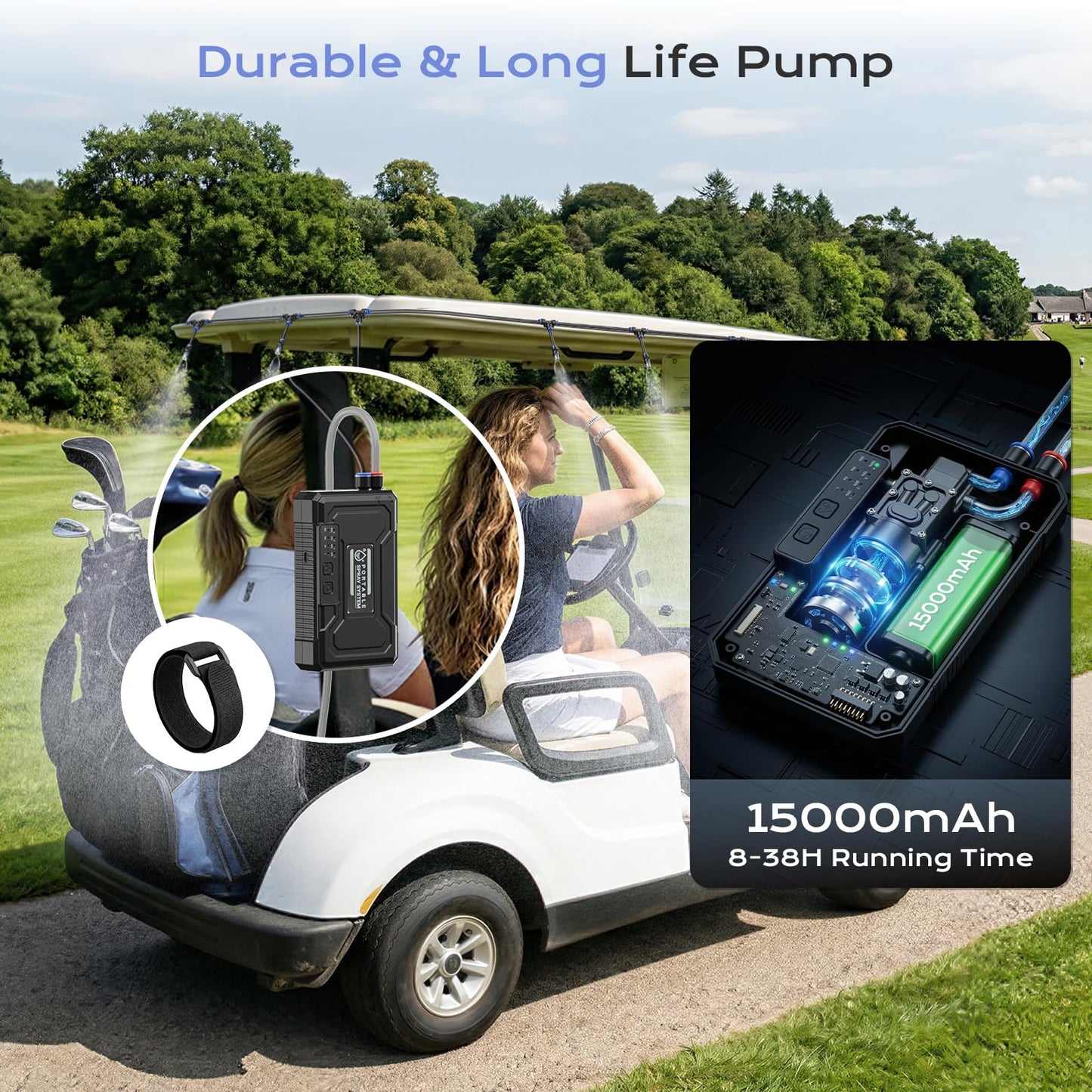 Portable 4 Gallon Misting System with 15000mAh Rechargeable Pump, 33FT Hose – Powerful Outdoor Water Bucket Misters for Outside Patio Cooling, Backyard, Canopy, Camping, Umbrella, Sports, Greenhouse