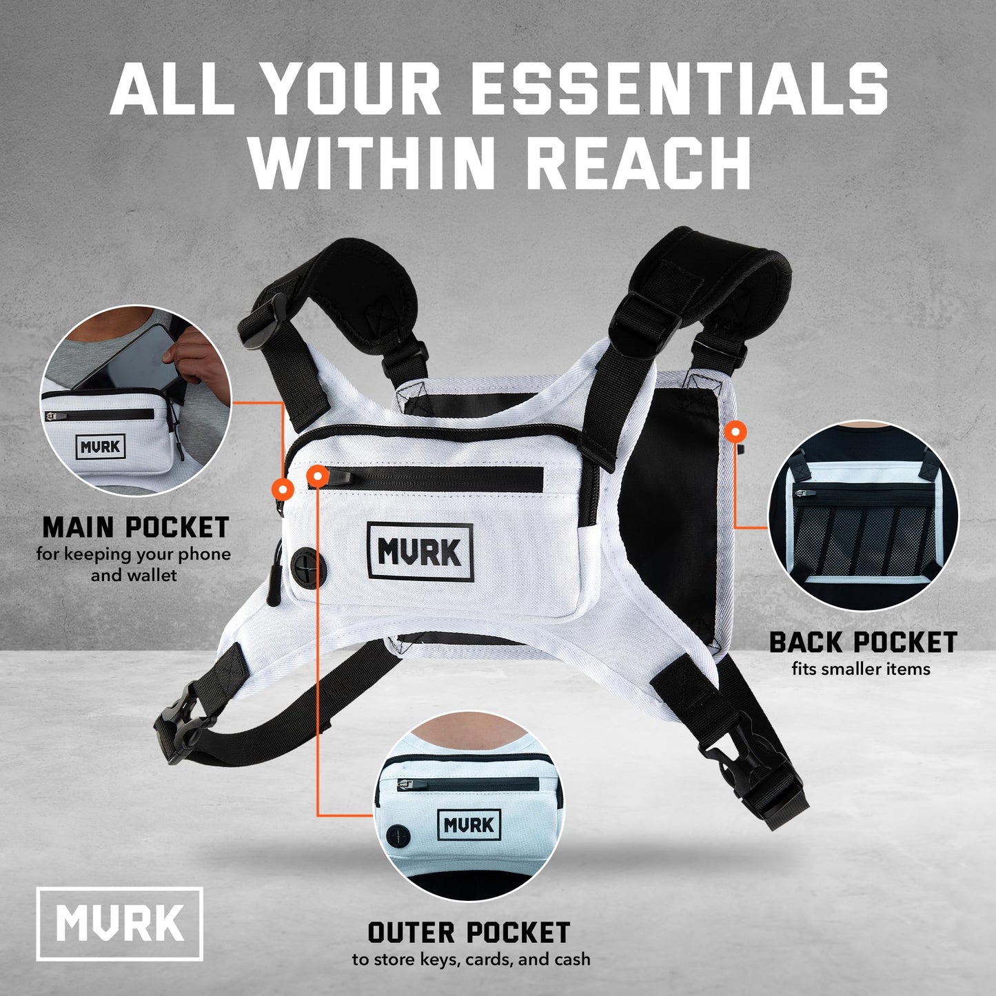 MVRK Water Resistant Running Vest Chest Pack, Phone Holder for Running, Lightweight Training Pack with Reflective Detail