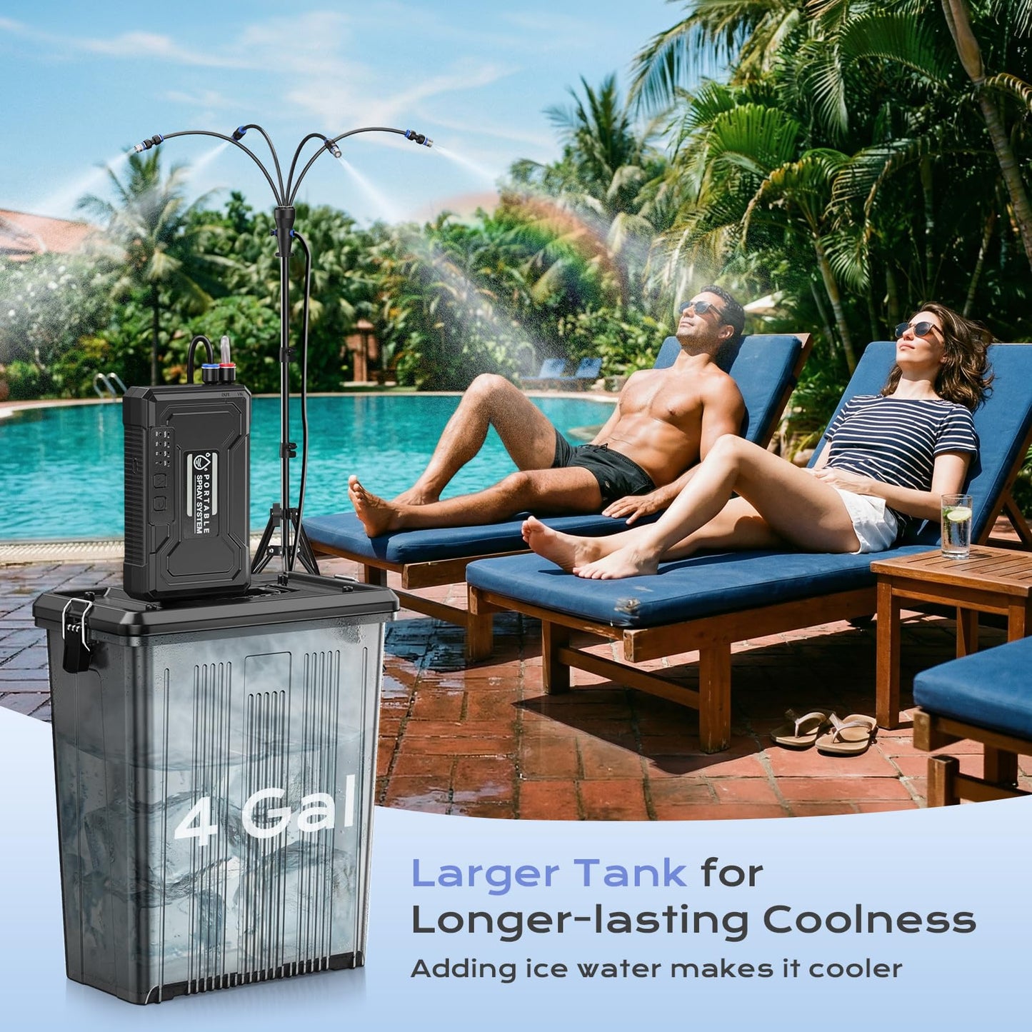 Portable 4 Gallon Misting System with 15000mAh Rechargeable Pump, 33FT Hose – Powerful Outdoor Water Bucket Misters for Outside Patio Cooling, Backyard, Canopy, Camping, Umbrella, Sports, Greenhouse