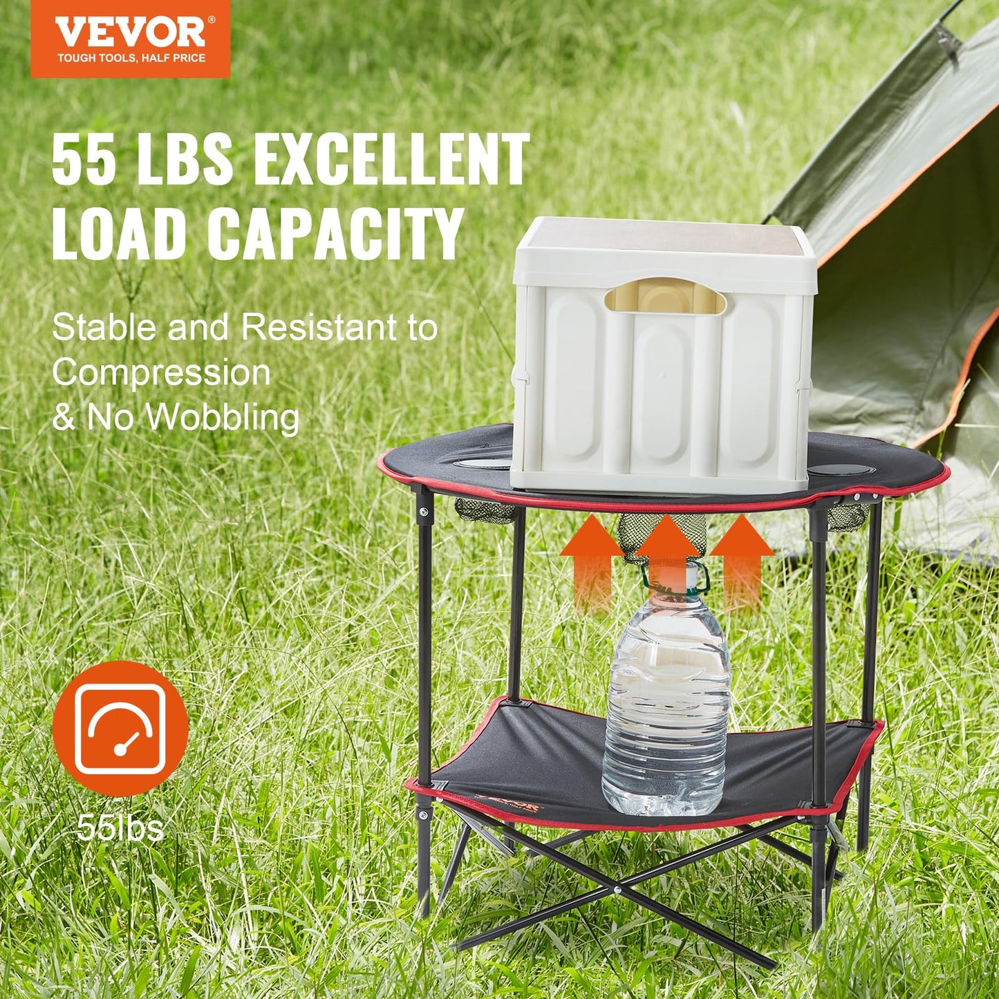 VEVOR Folding Camping Table, Portable Roll Up Side Tables, Lightweight Aluminum Beach Table for Outdoor BBQ Tailgating Picnic, Travel (47 inch-Black)