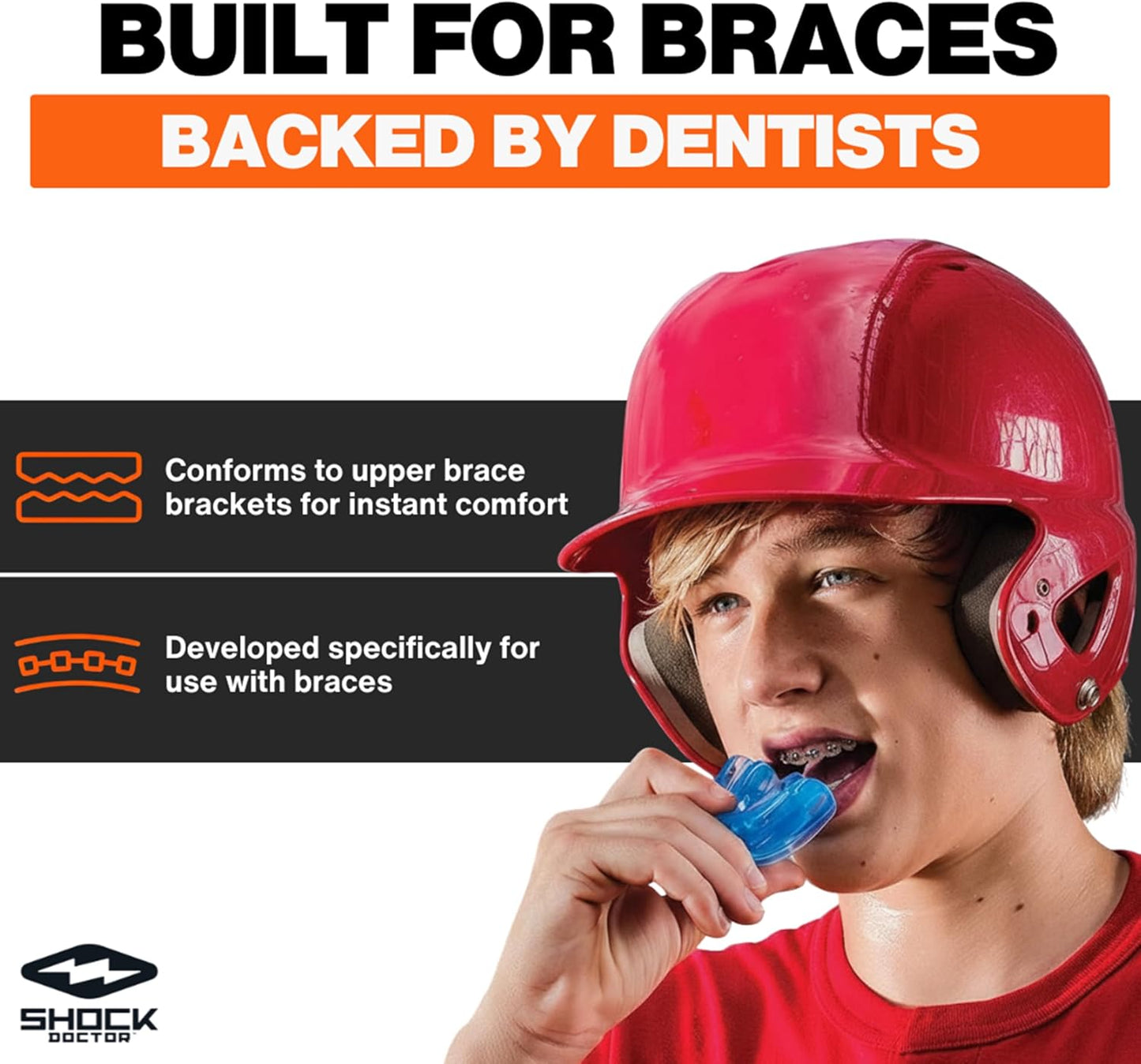 Shock Doctor Orthodontic Mouth Guard for Braces for Sports, Hockey, Lacrosse, Football, Baseball, Braces Mouth Guard, Upper Teeth Protection, Adult & Youth Mouth Guard Sizes