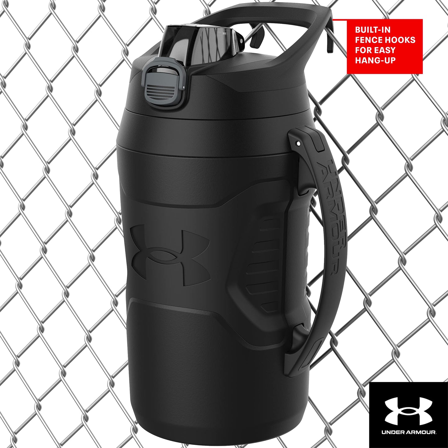 Under Armour Insulated Water Bottle with Handle & Fence Hook, Half Gallon Sports Water Jug, Leak-Resistant & BPA-Free for Baseball, Football & Gym - Black/Black, 64oz