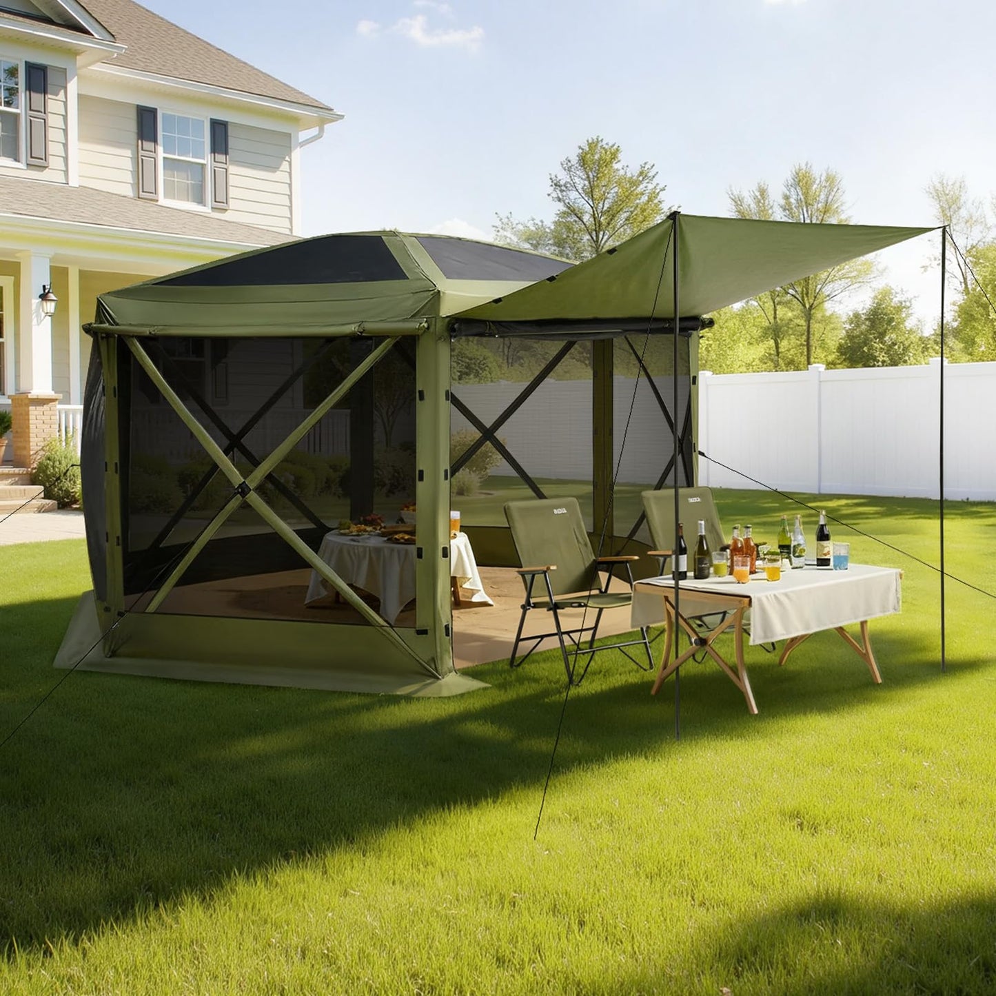 VEVOR Pop Up Gazebo Screen Tent 6 Sided Canopy Sun Shelter with 6 Removable Privacy Wind Cloths & Mesh Windows, 10x10FT Quick Set Screen Tent with Mosquito Netting, Army Green