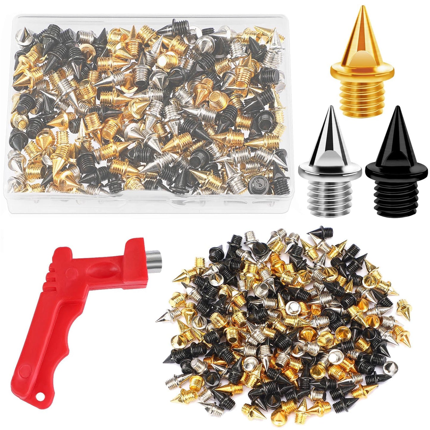 JULMELON 120PCS 1/4inch Stainless Steel Track and Cross Country Spikes Golf Shoe Spikes with Spike Wrench, Replacement Spikes for Sprint Sports Short Running Track Shoes