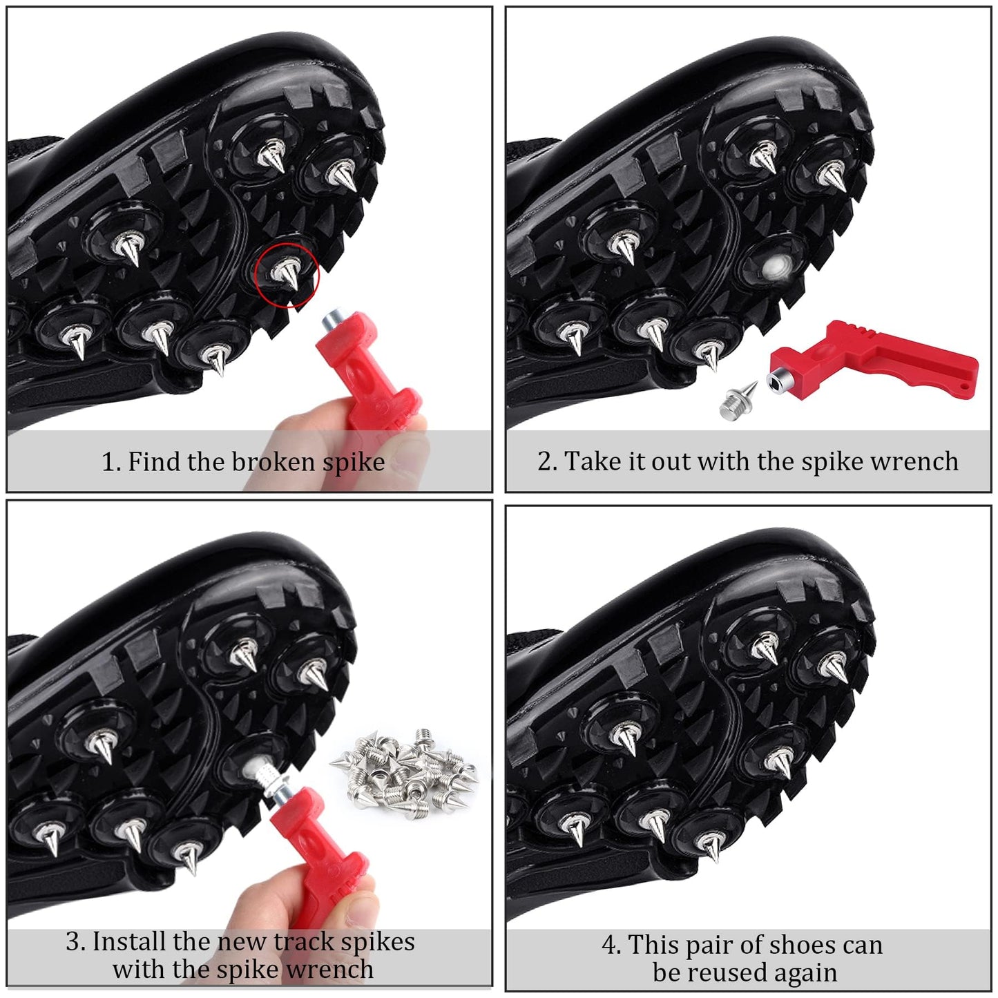 JULMELON 120PCS 1/4inch Stainless Steel Track and Cross Country Spikes Golf Shoe Spikes with Spike Wrench, Replacement Spikes for Sprint Sports Short Running Track Shoes