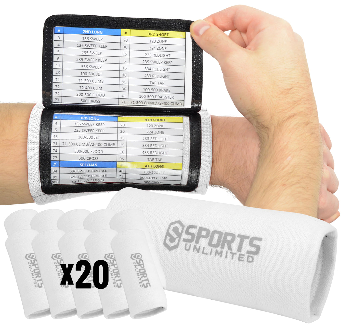 Sports Unlimited Adult Triple Wrist Coach, Football Wristbands for Plays, Baseball Wristbands, QB Arm Bands
