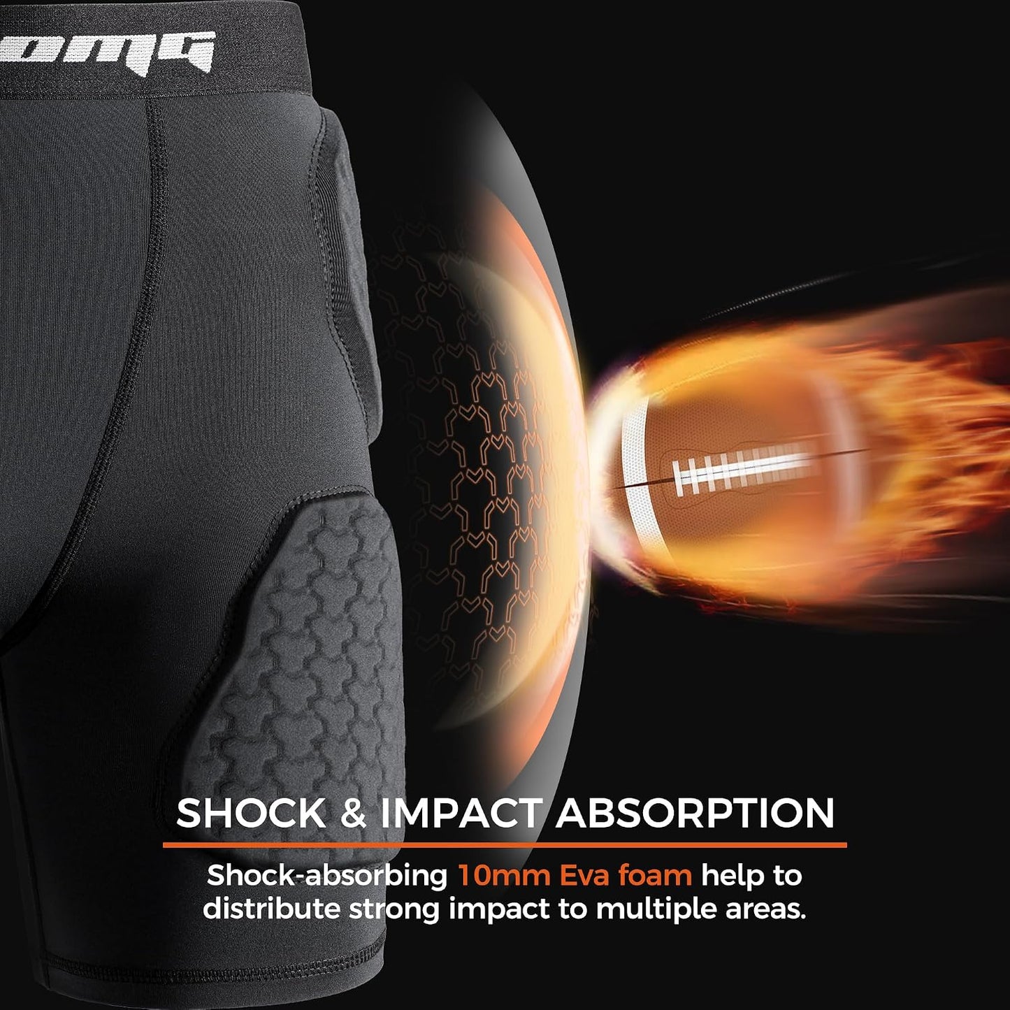COOLOMG Youth Football Girdle 5-Pad Integrated Hip Thigh Tailbone Pads | Boys Football Padded Compression Shorts with Cup Pocket