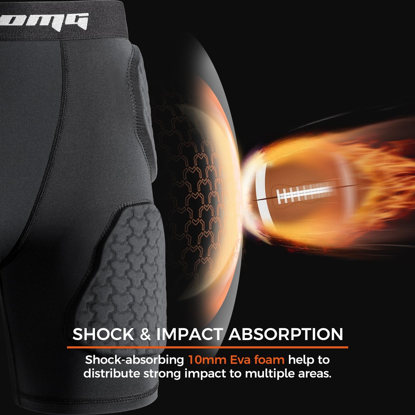 COOLOMG Youth Football Girdle 5-Pad Integrated Hip Thigh Tailbone Pads | Boys Football Padded Compression Shorts with Cup Pocket