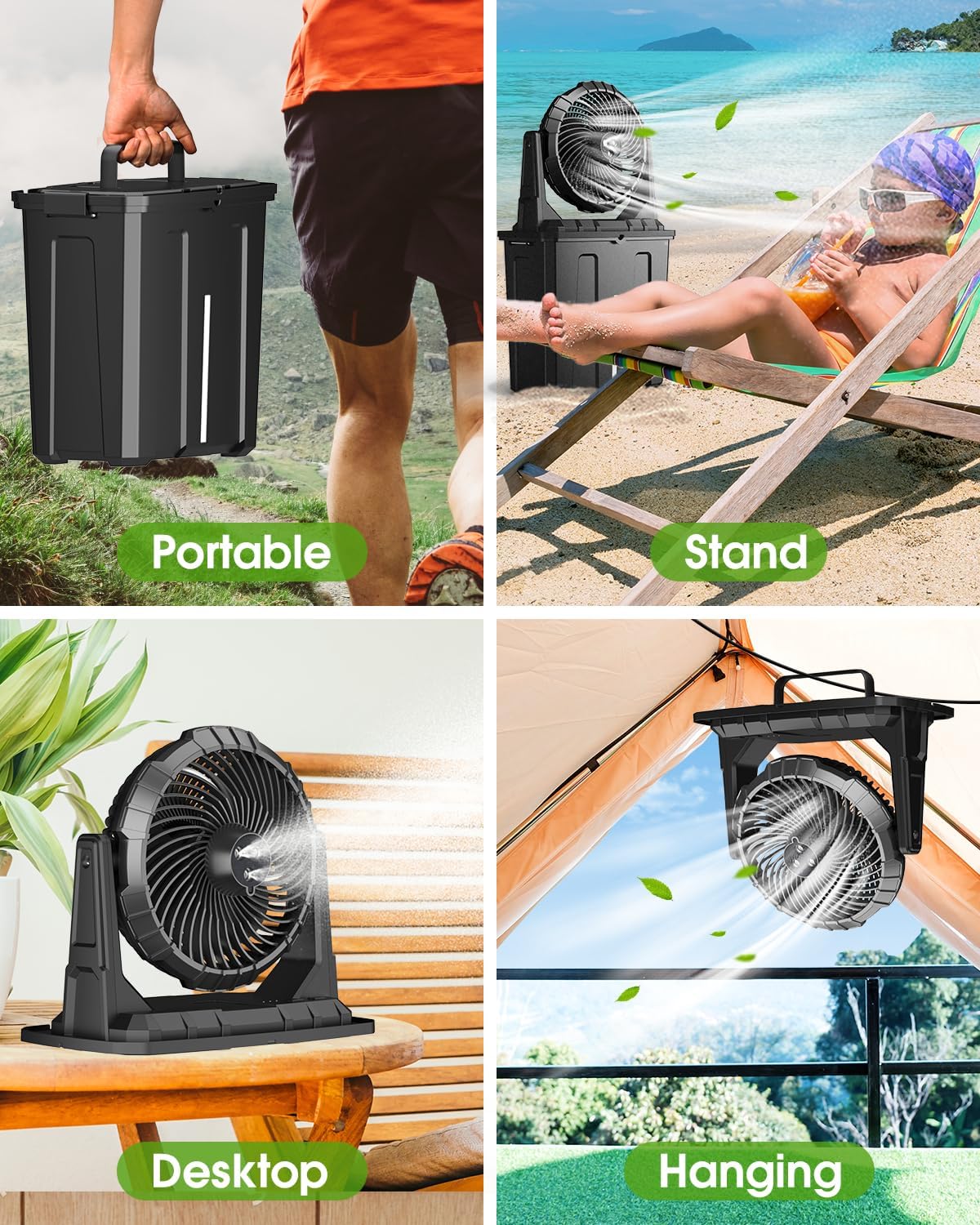 Ausic Portable Misting Fan, 9L 10-inch Outdoor Mist Fans for Outside Patios Cooling, 20000mAh Rechargeable Battery Fan with Water Box, 3 Strong Winds, 3 Spray Mister, Camping/Beach Summer Essentials