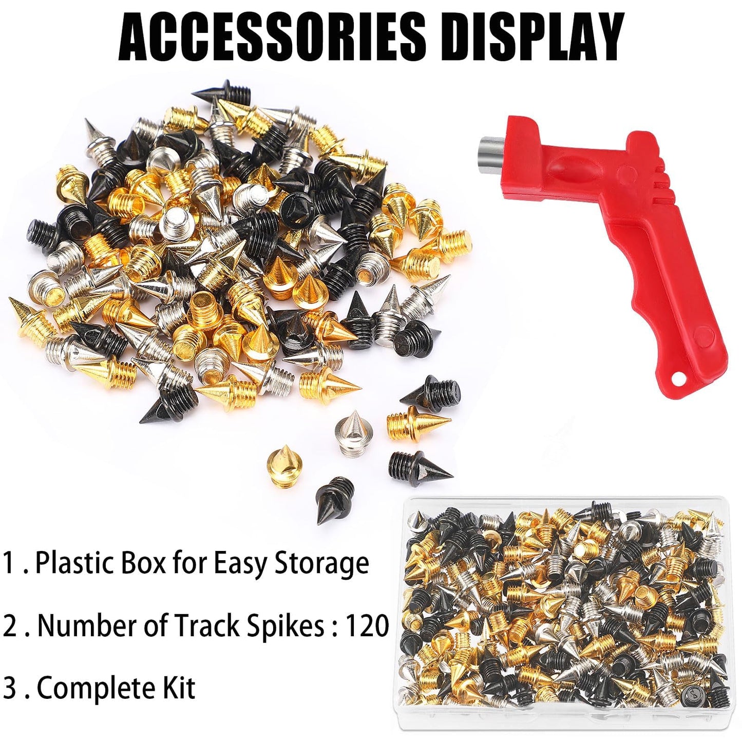 JULMELON 120PCS 1/4inch Stainless Steel Track and Cross Country Spikes Golf Shoe Spikes with Spike Wrench, Replacement Spikes for Sprint Sports Short Running Track Shoes