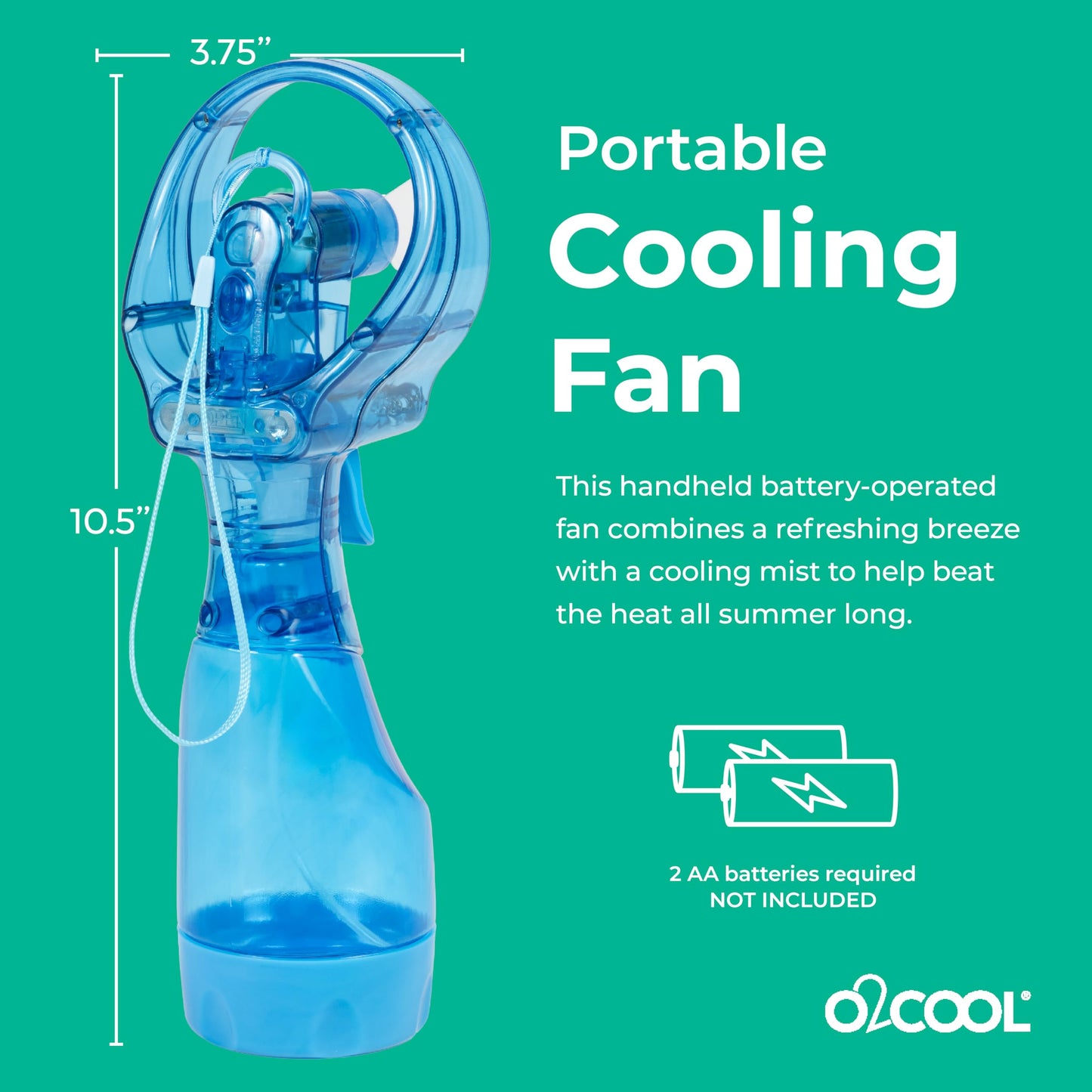 O2COOL Deluxe Handheld Battery Powered Water Misting Fan (Green)