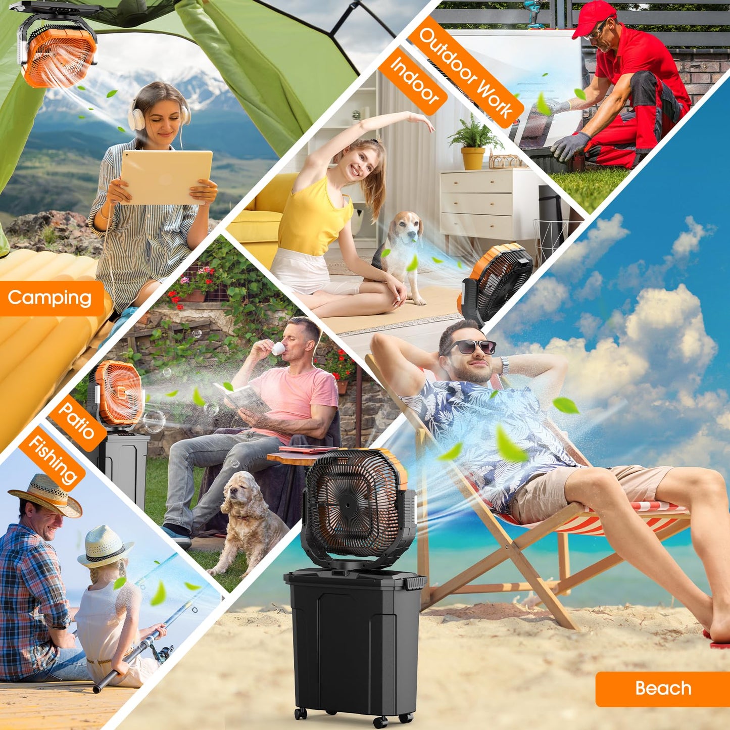 Ausic 5 Gal 12" Portable Misting Fan for Outside Patios, 30000mAh Outdoor Oscillating Rechargeable Battery Fan, Cooling Water Camping Fan with Telescopic Handle/Remote, Summer Essentials