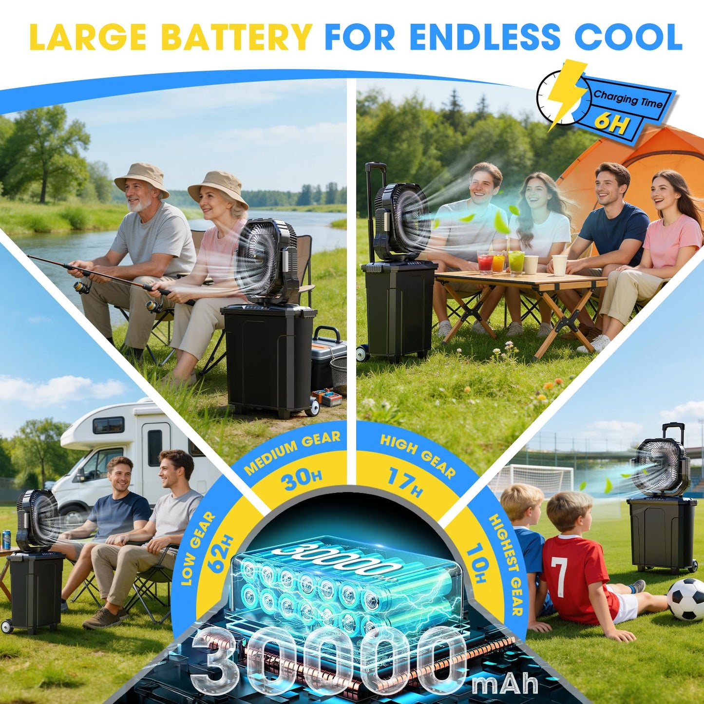 Ausic 5 Gal 12" Portable Misting Fan for Outside Patios, 30000mAh Outdoor Oscillating Rechargeable Battery Fan, Cooling Water Camping Fan with Telescopic Handle/Remote, Summer Essentials