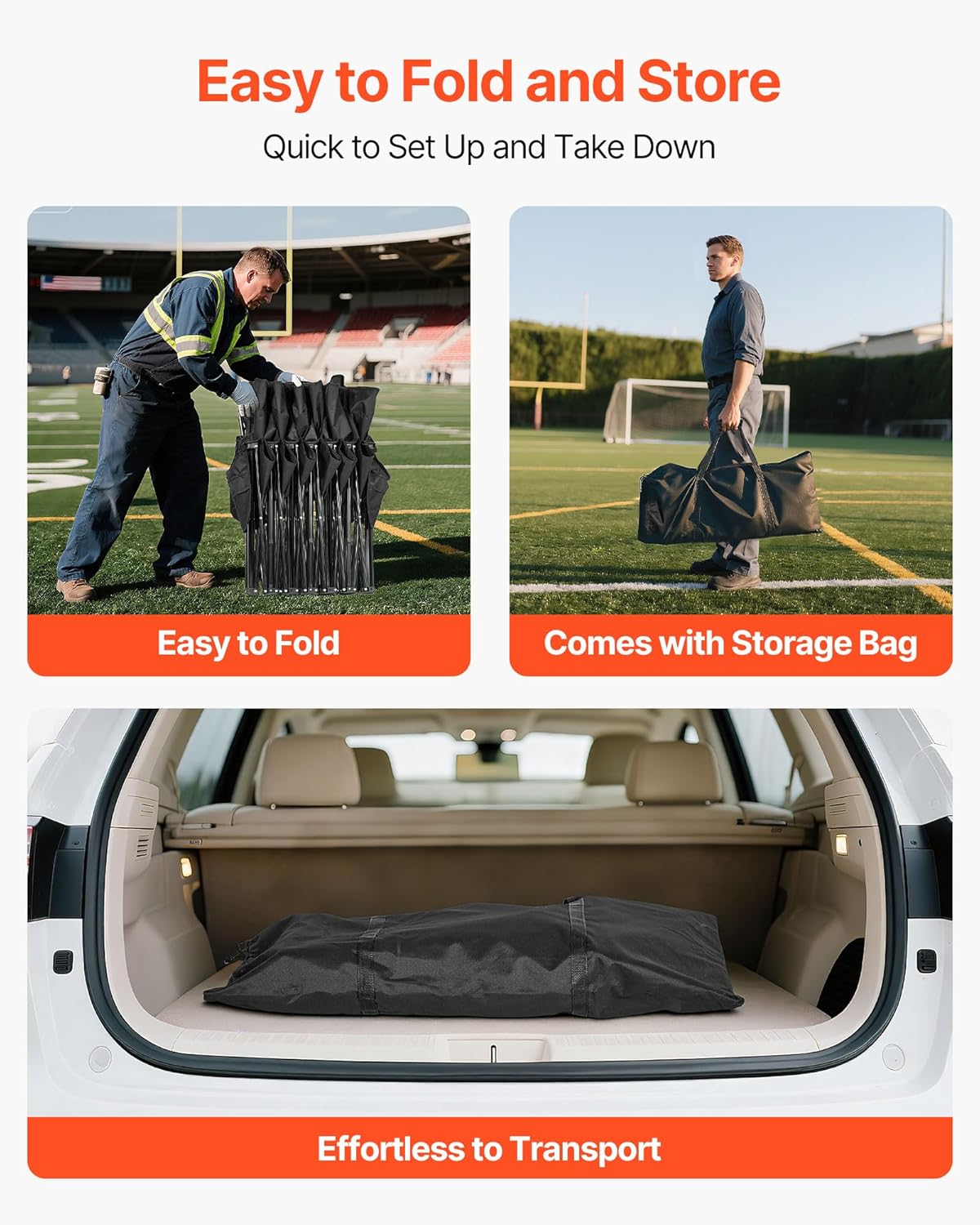 VEVOR Portable Folding Bench, 6 Seat Soccer Bench with Multiple Storage Pockets & Carrying Bag, Lightweight Sideline Seating with Back Rest for Football, Baseball, Camping, Outdoor Events, Black