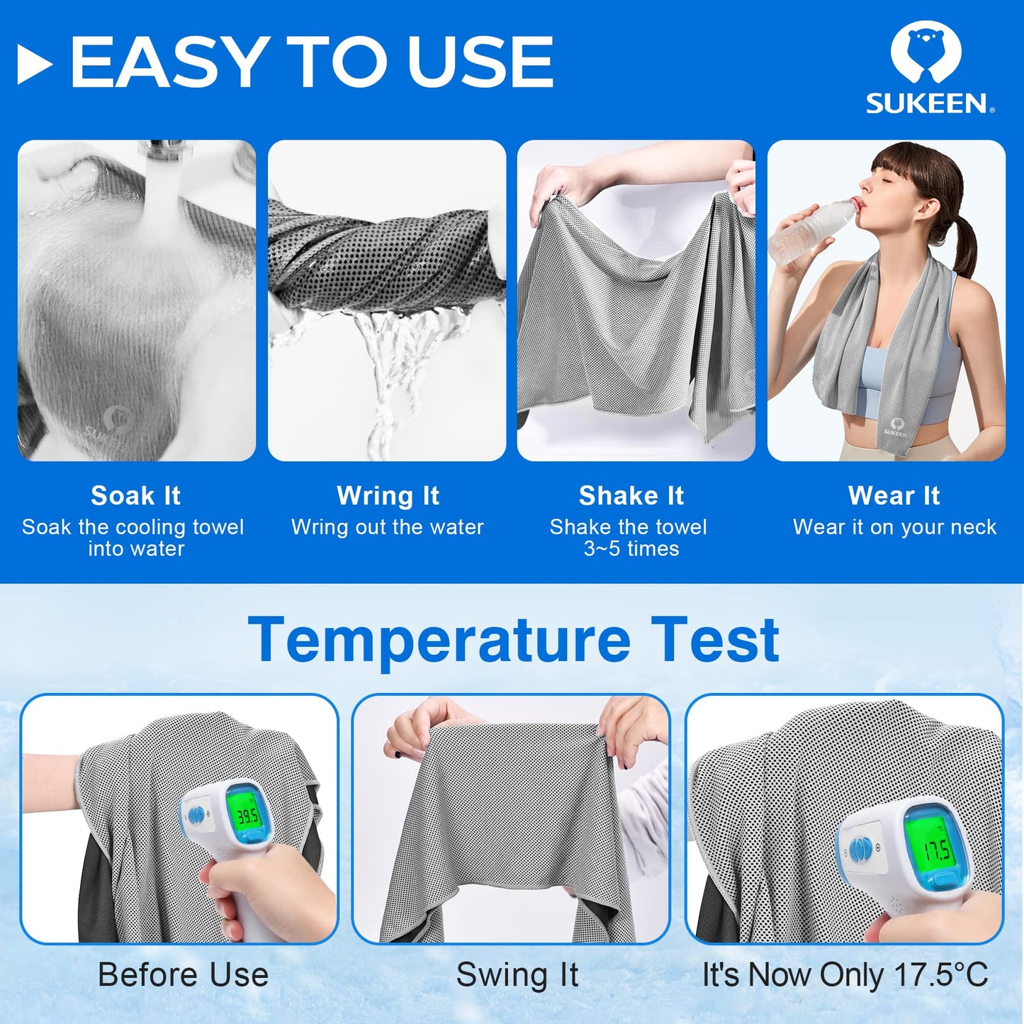 Sukeen 4 Pack Cooling Towels (40"x12"), Cooling Neck Wraps, Ice Towel, Soft Breathable Chilly Towel,Microfiber Towel for Yoga,Sport,Running,Gym,Workout,Camping,Fitness,Workout & More Activities