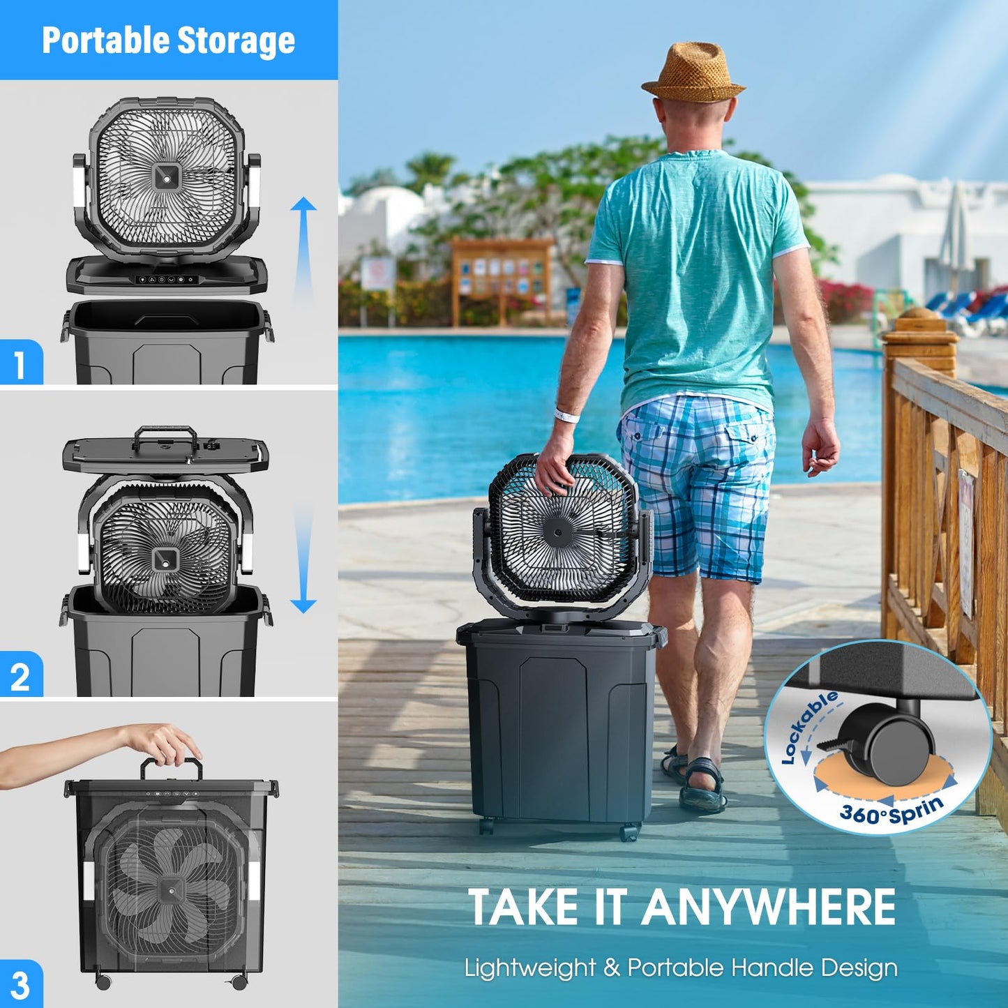 Ausic 5 Gal 12" Portable Misting Fan for Outside Patios, 30000mAh Outdoor Oscillating Rechargeable Battery Fan, Cooling Water Camping Fan with Telescopic Handle/Remote, Summer Essentials