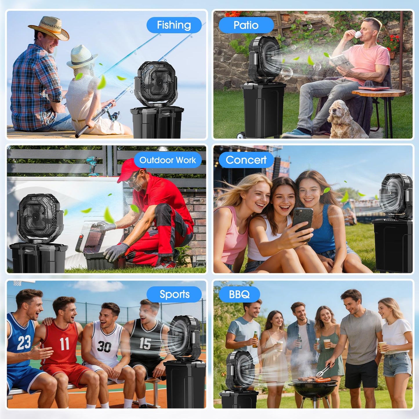 Ausic 5 Gal 12" Portable Misting Fan for Outside Patios, 30000mAh Outdoor Oscillating Rechargeable Battery Fan, Cooling Water Camping Fan with Telescopic Handle/Remote, Summer Essentials