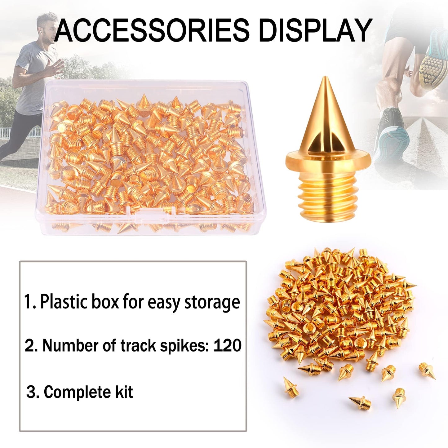 JULMELON 120PCS 1/4inch Stainless Steel Track and Cross Country Spikes Golf Shoe Spikes with Spike Wrench, Replacement Spikes for Sprint Sports Short Running Track Shoes