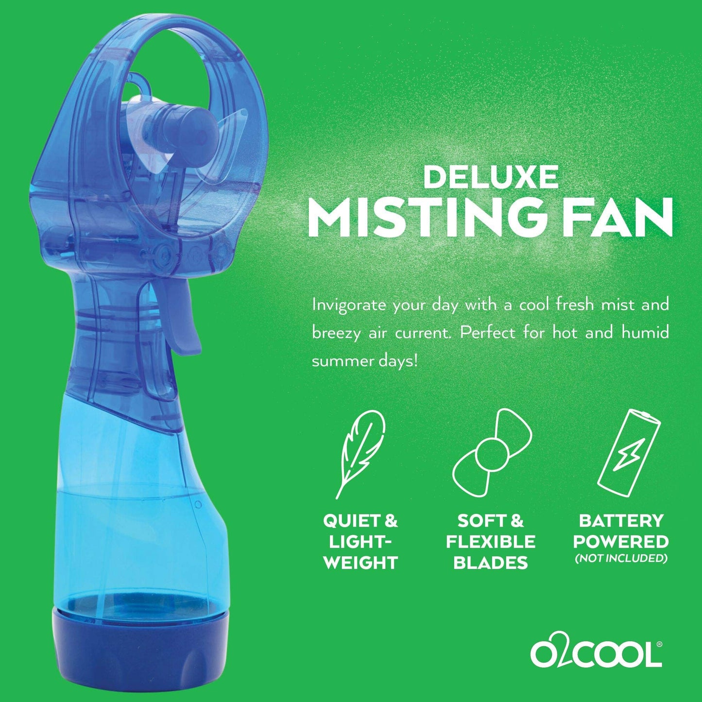 O2COOL Deluxe Handheld Battery Powered Water Misting Fan (Green)