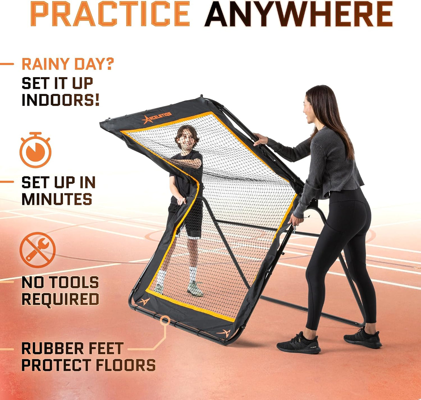 ACELETIQS Lacrosse Rebounder for Backyard 5x7 Feet Baseball Rebounder Volleyball Rebounder - Lacrosse Ball Pitchback, Throwback, Bounce Back Training Wall [Carry Bag Included]