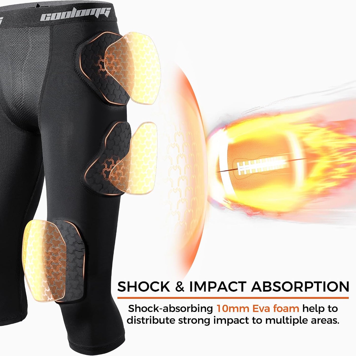 COOLOMG Youth Girdle Football 7-Pad for Knee Thigh Hip Tailbone Protection | Boys Football Padded Compression Girdle Shorts with Knee Pads