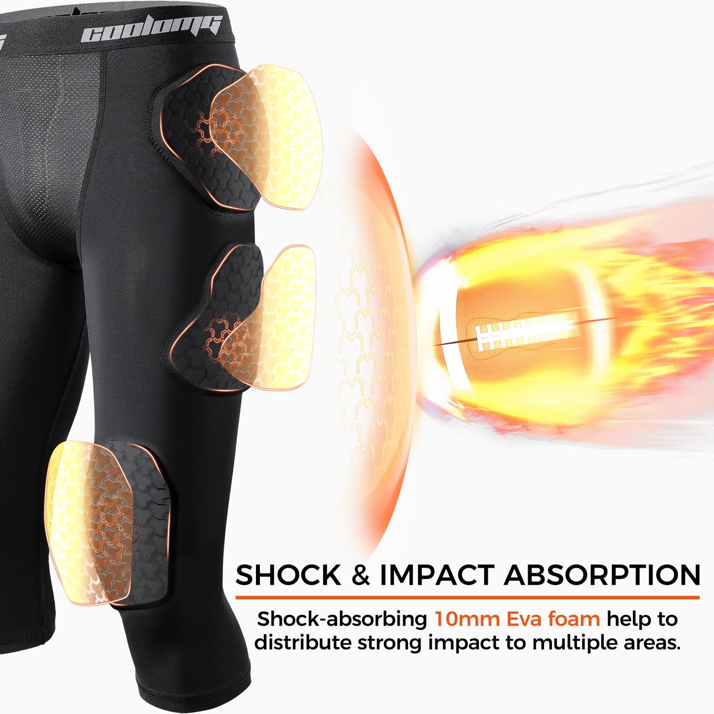 COOLOMG Youth Girdle Football 7-Pad for Knee Thigh Hip Tailbone Protection | Boys Football Padded Compression Girdle Shorts with Knee Pads