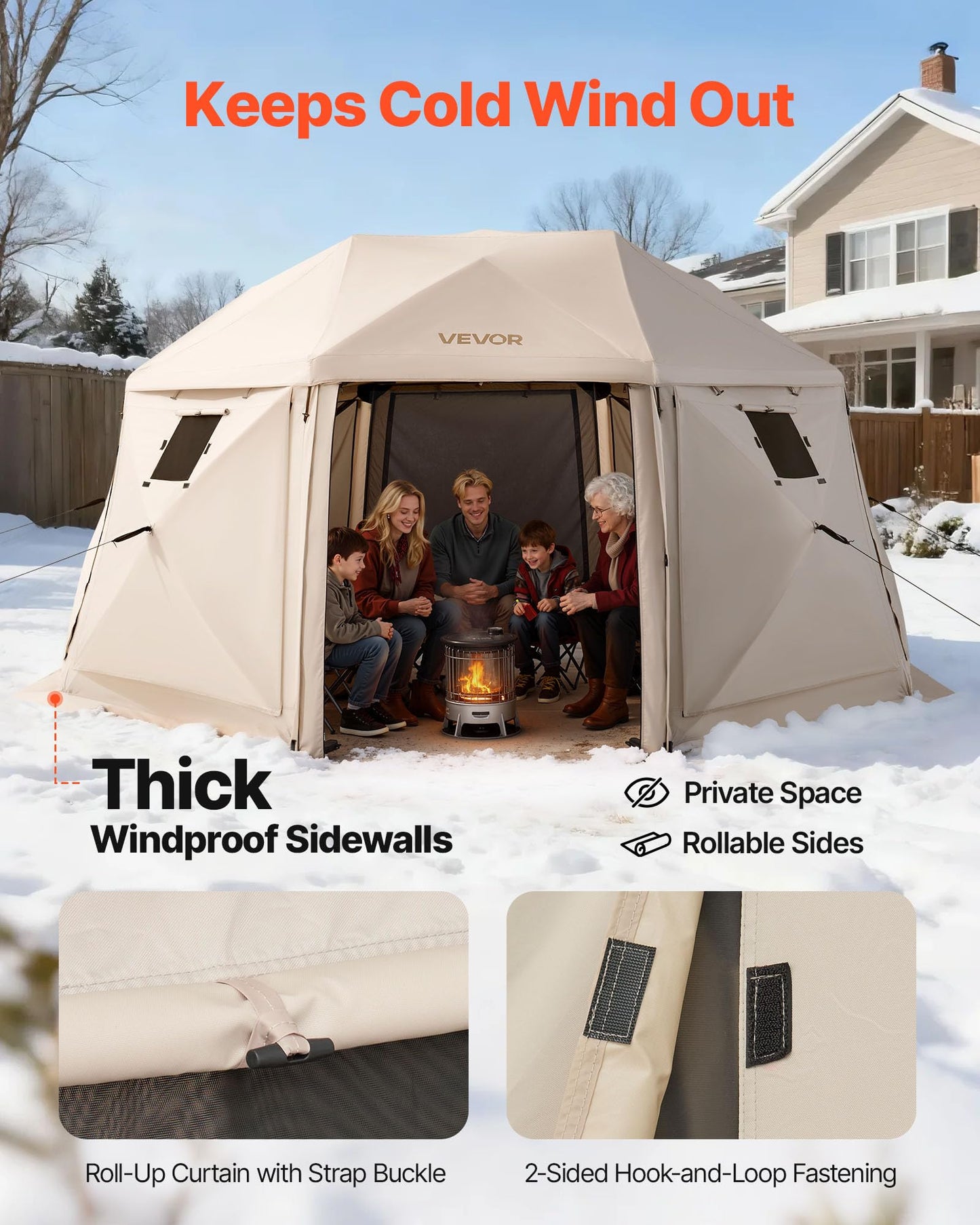 VEVOR Pop Up Gazebo Screen Tent 6 Sided Canopy Sun Shelter with 6 Removable Privacy Wind Cloths & Mesh Windows, 10x10FT Quick Set Screen Tent with Mosquito Netting, Army Green