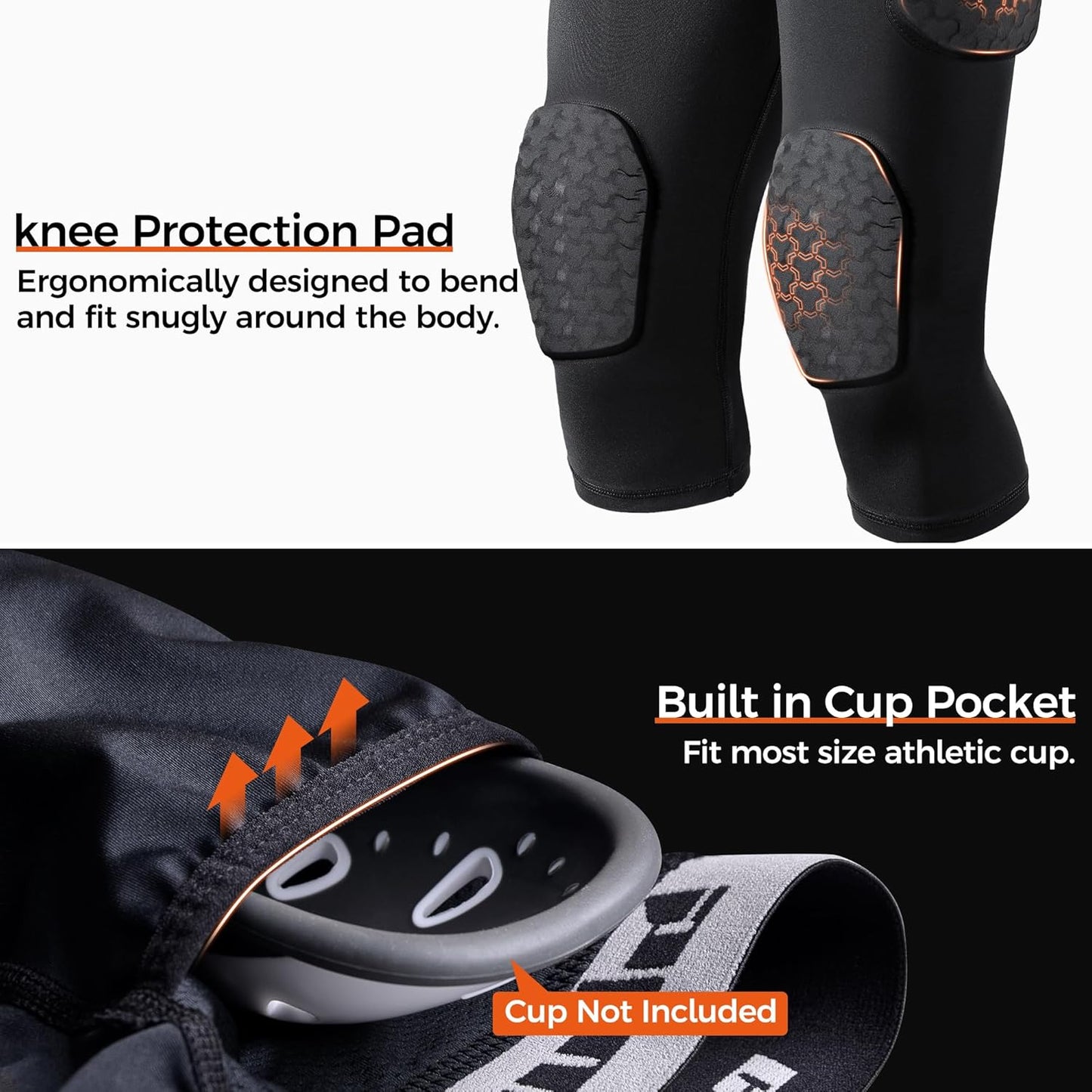 COOLOMG Youth Girdle Football 7-Pad for Knee Thigh Hip Tailbone Protection | Boys Football Padded Compression Girdle Shorts with Knee Pads