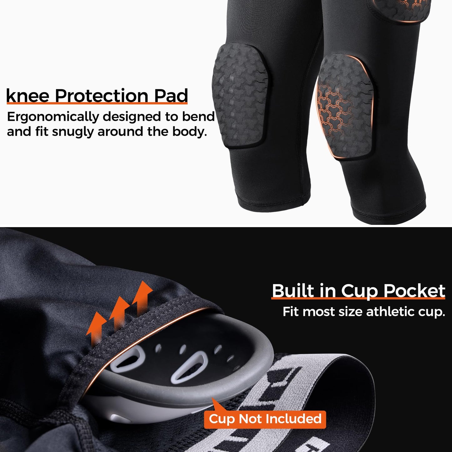 COOLOMG Youth Girdle Football 7-Pad for Knee Thigh Hip Tailbone Protection | Boys Football Padded Compression Girdle Shorts with Knee Pads