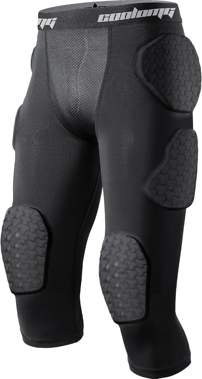 COOLOMG Youth Girdle Football 7-Pad for Knee Thigh Hip Tailbone Protection | Boys Football Padded Compression Girdle Shorts with Knee Pads