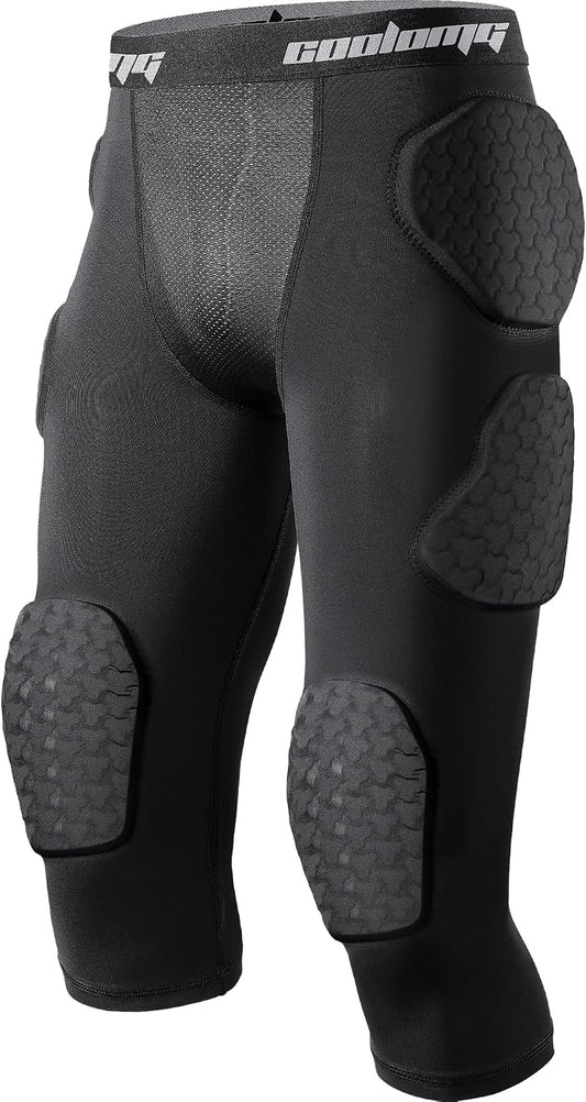 COOLOMG Youth Girdle Football 7-Pad for Knee Thigh Hip Tailbone Protection | Boys Football Padded Compression Girdle Shorts with Knee Pads