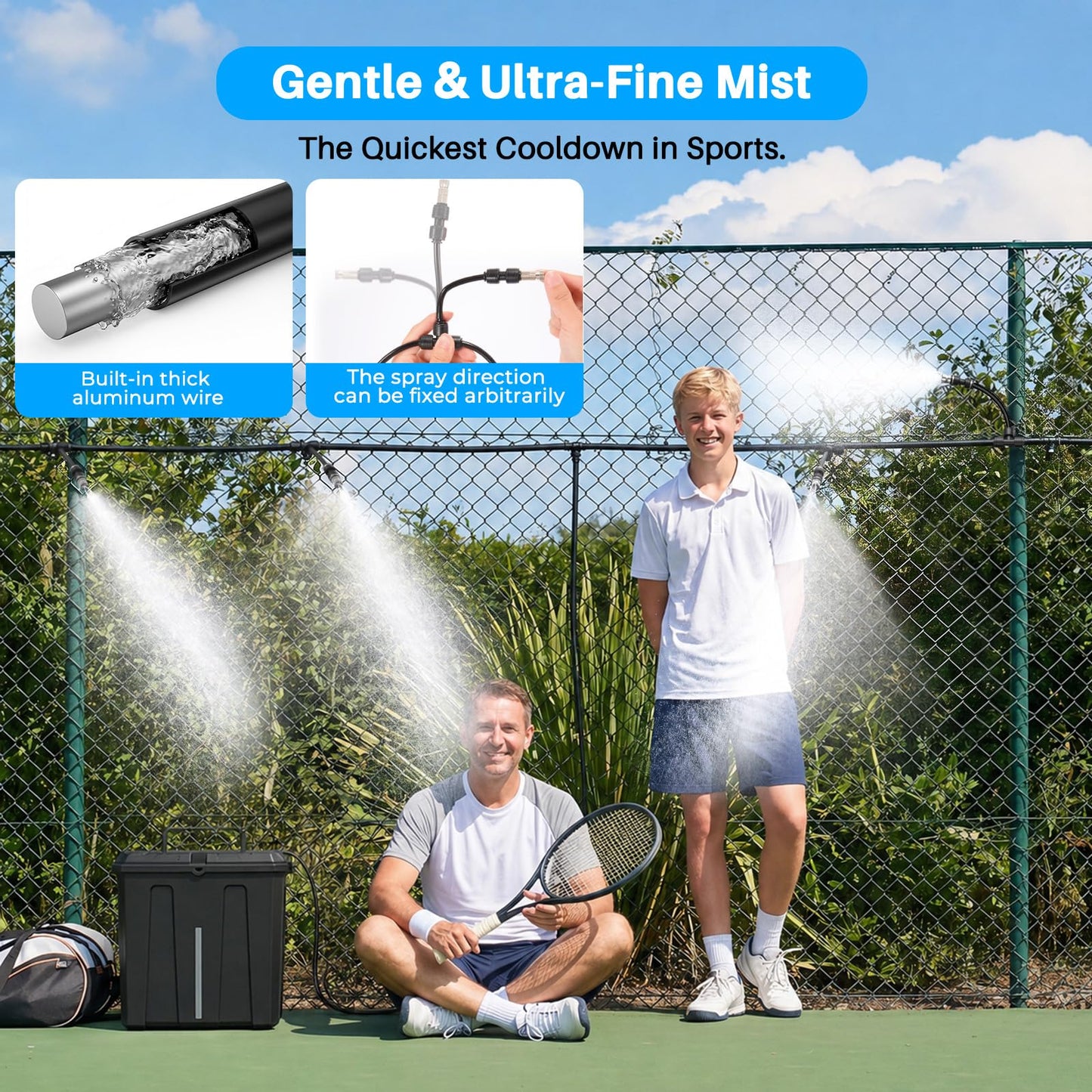Ausic Portable Misting System, Outdoor Misters for Outside Patio Cooling, 9L Bucket with Built-in 10000mAh Battery & PCS Pump, for Outdoor Sports/Patio/Umbrella/Pasture/Greenhouse/Canopy/Camping