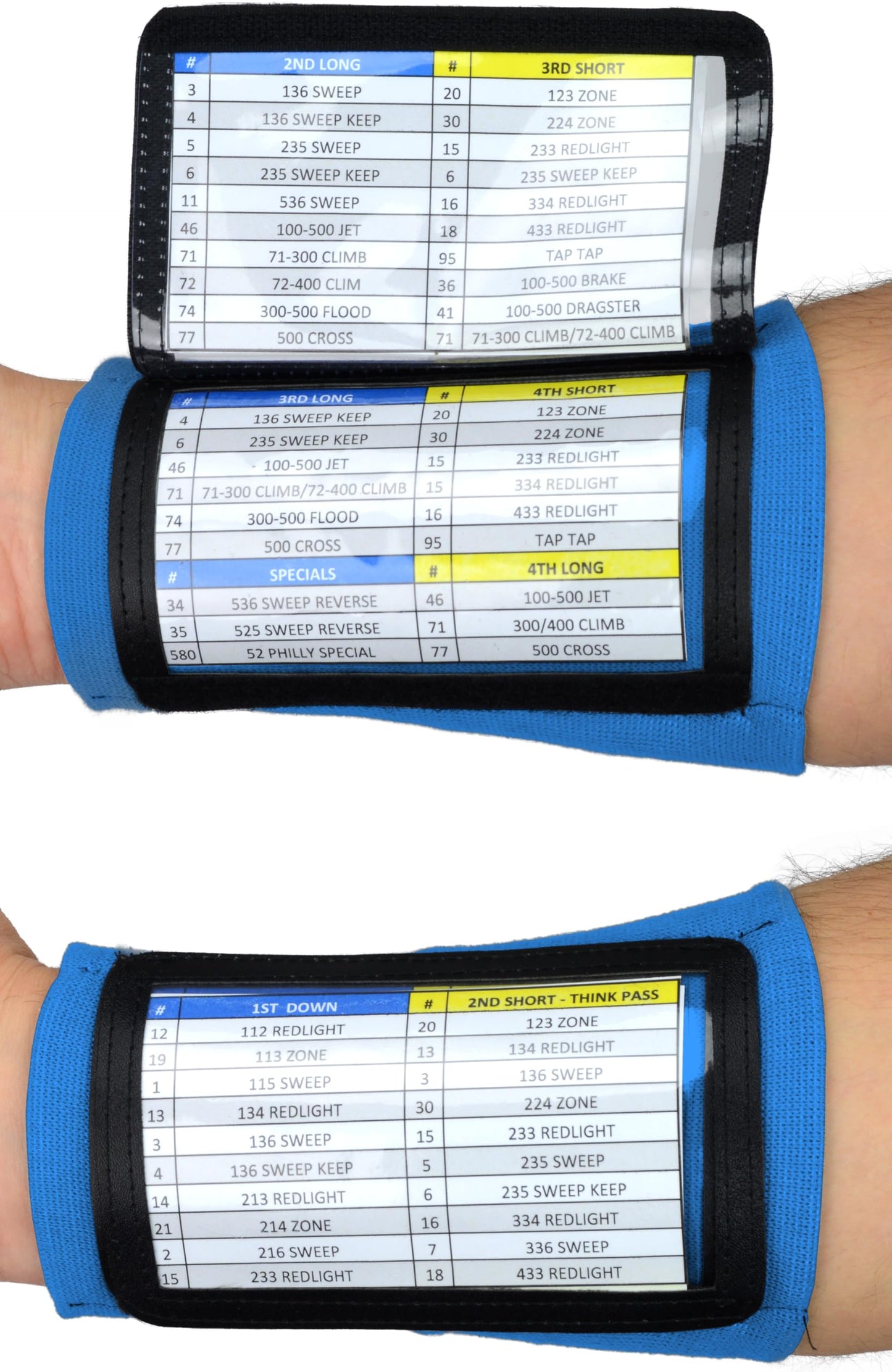 Sports Unlimited Adult Triple Wrist Coach, Football Wristbands for Plays, Baseball Wristbands, QB Arm Bands