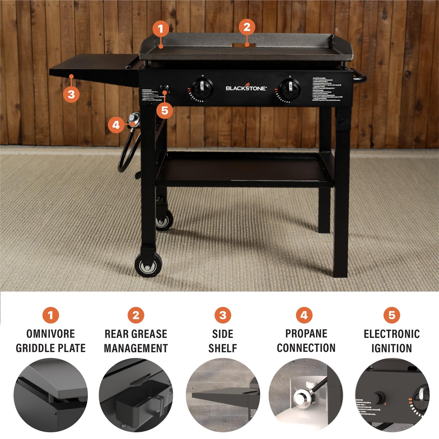 Blackstone 2450AZ 28" Omnivore Griddle with Hood Bundle | Includes 28" Griddle with Hood, Soft Cover, and Two Spatulas