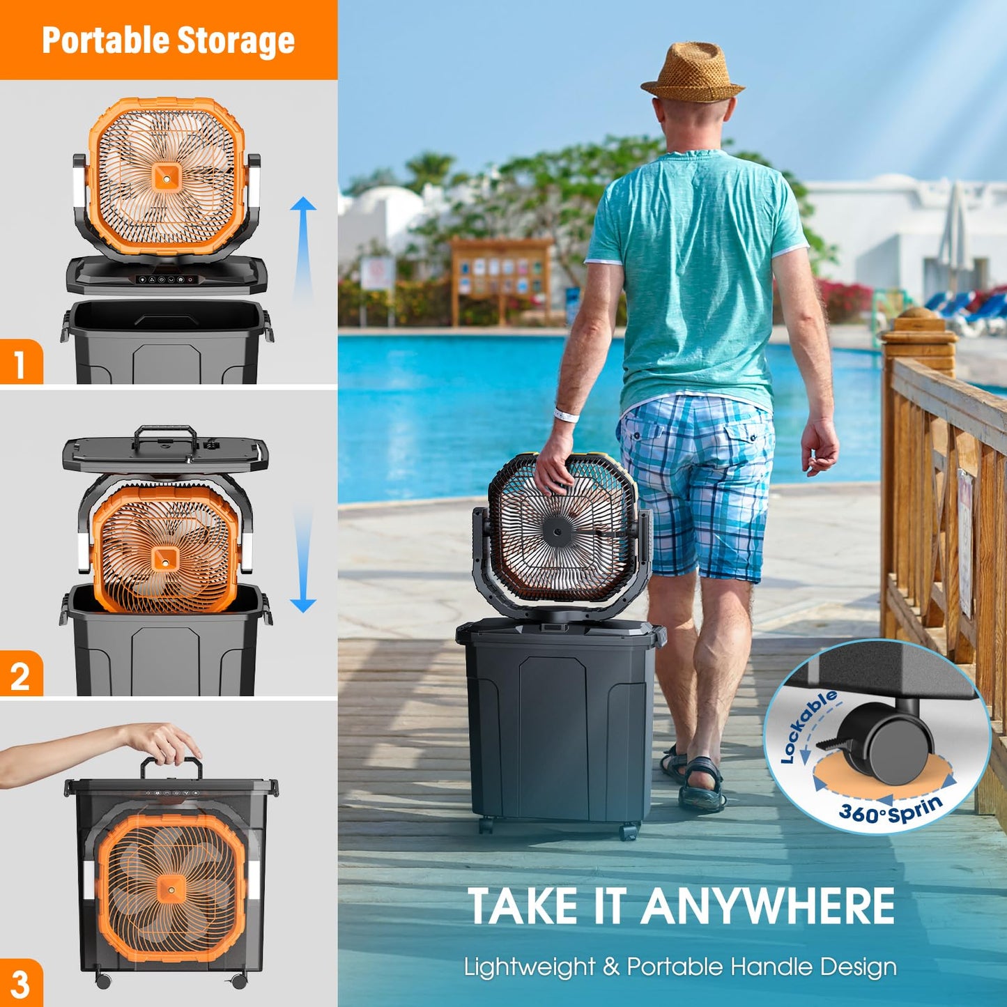 Ausic 5 Gal 12" Portable Misting Fan for Outside Patios, 30000mAh Outdoor Oscillating Rechargeable Battery Fan, Cooling Water Camping Fan with Telescopic Handle/Remote, Summer Essentials