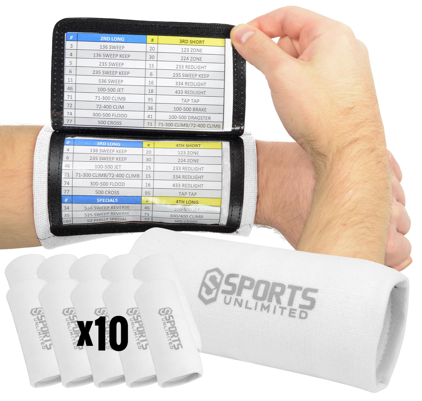 Sports Unlimited Adult Triple Wrist Coach, Football Wristbands for Plays, Baseball Wristbands, QB Arm Bands