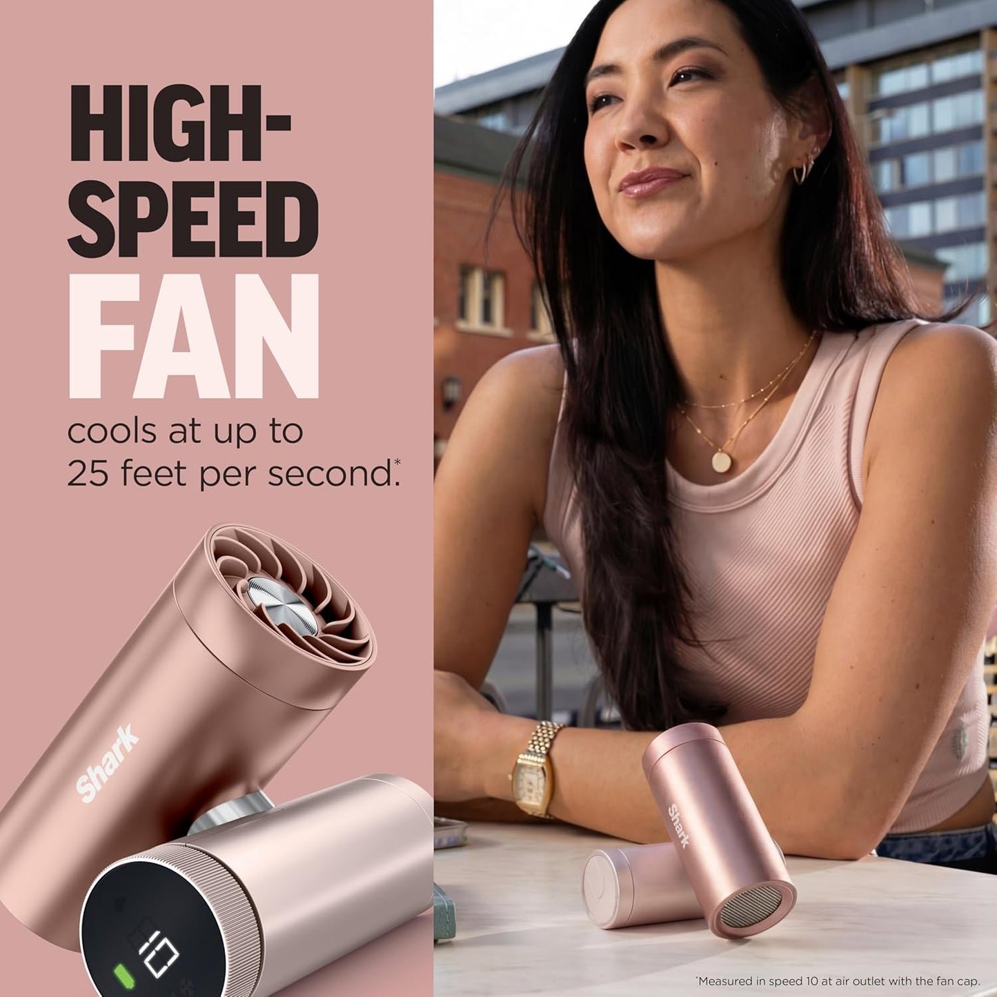 Shark ChillPill: The 2-in-1 Personal Cooling System with Fan, Dry-Touch Mist – Portable, Handheld, Rose Gold (FA023)