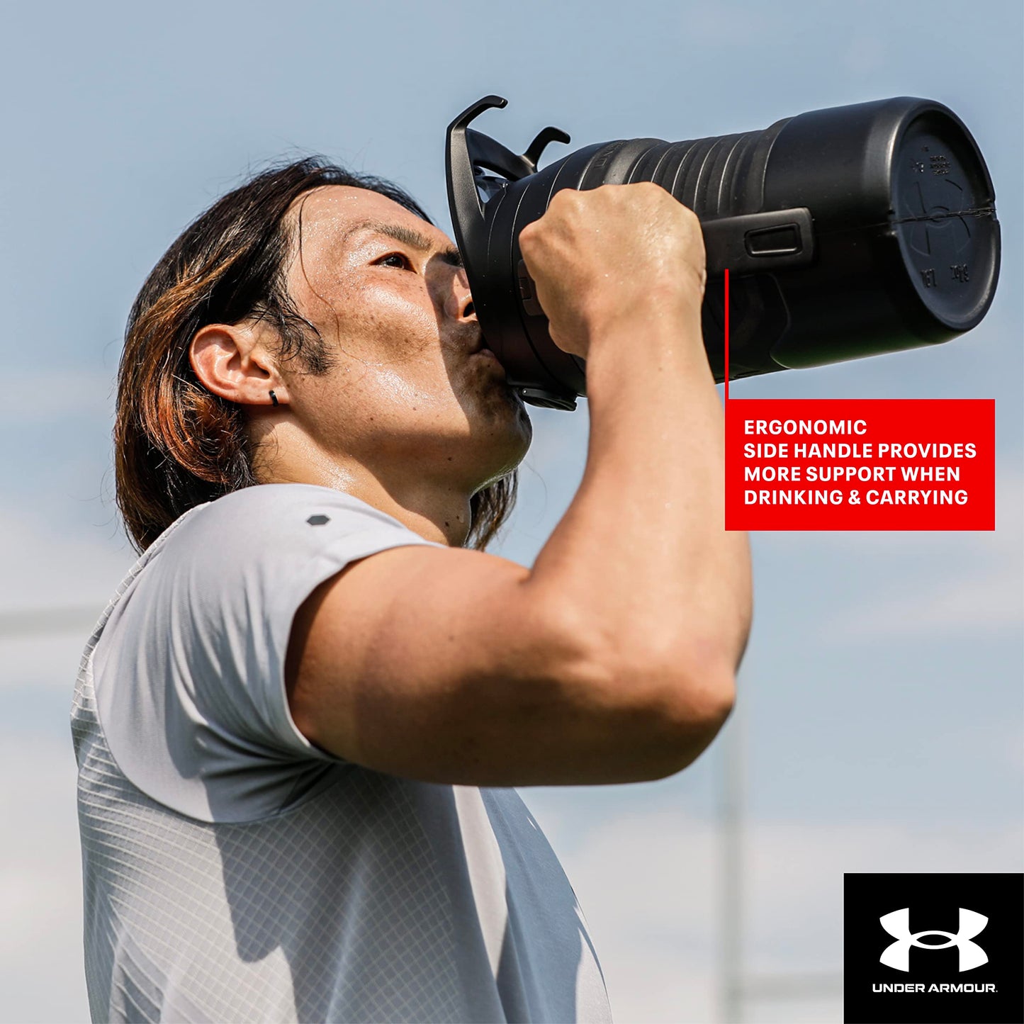 Under Armour Insulated Water Bottle with Handle & Fence Hook, Half Gallon Sports Water Jug, Leak-Resistant & BPA-Free for Baseball, Football & Gym - Black/Black, 64oz