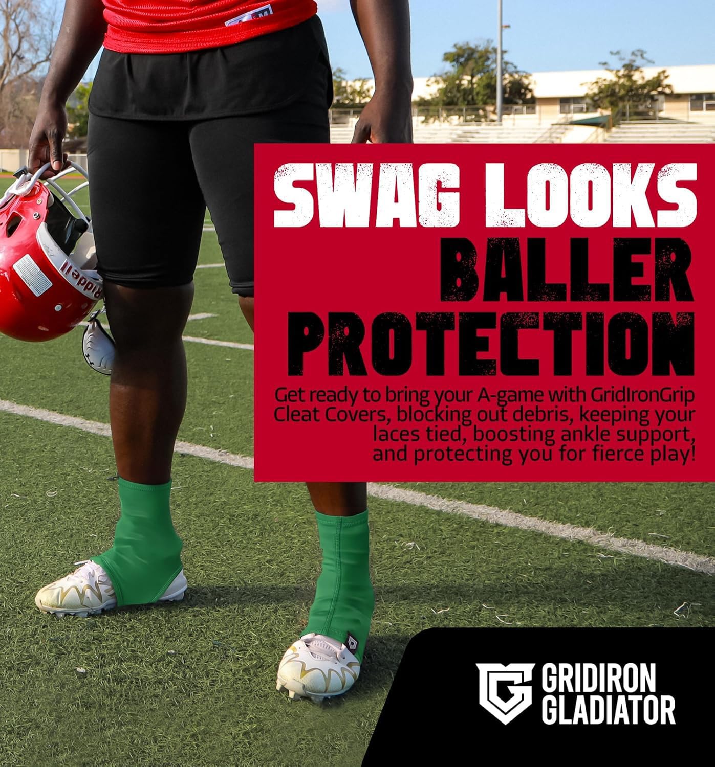 Gridiron Gladiator Football Spats - Spat Cleat Covers for Youth or Adult - Cover Cleats for Baseball Soccer Football - Shoe Sleeves - Sports Gear - Green - Medium