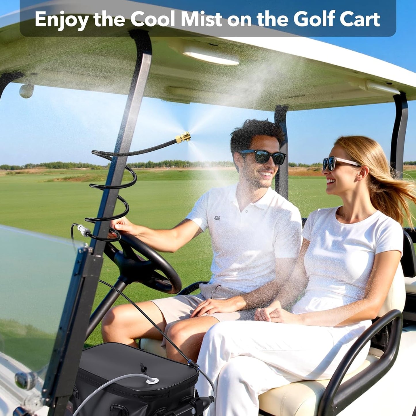 Neitra Portable Misting Systems, Water Misters Cooling Outdoor with 5000mAh Water Pump, 20L Bucket, 9.8FT Hose & 8.2FT Cobra Mist Stand for Patio/Umbrella/Poultry/Golf Cart/Camping