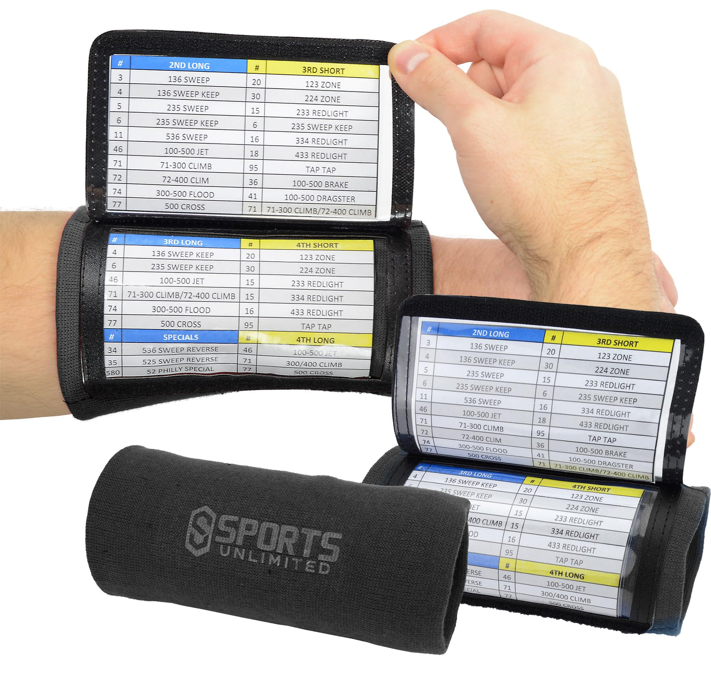 Sports Unlimited Adult Triple Wrist Coach, Football Wristbands for Plays, Baseball Wristbands, QB Arm Bands