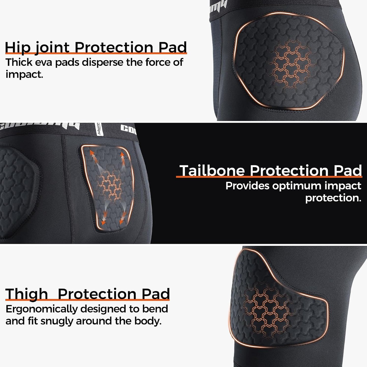 COOLOMG Youth Girdle Football 7-Pad for Knee Thigh Hip Tailbone Protection | Boys Football Padded Compression Girdle Shorts with Knee Pads
