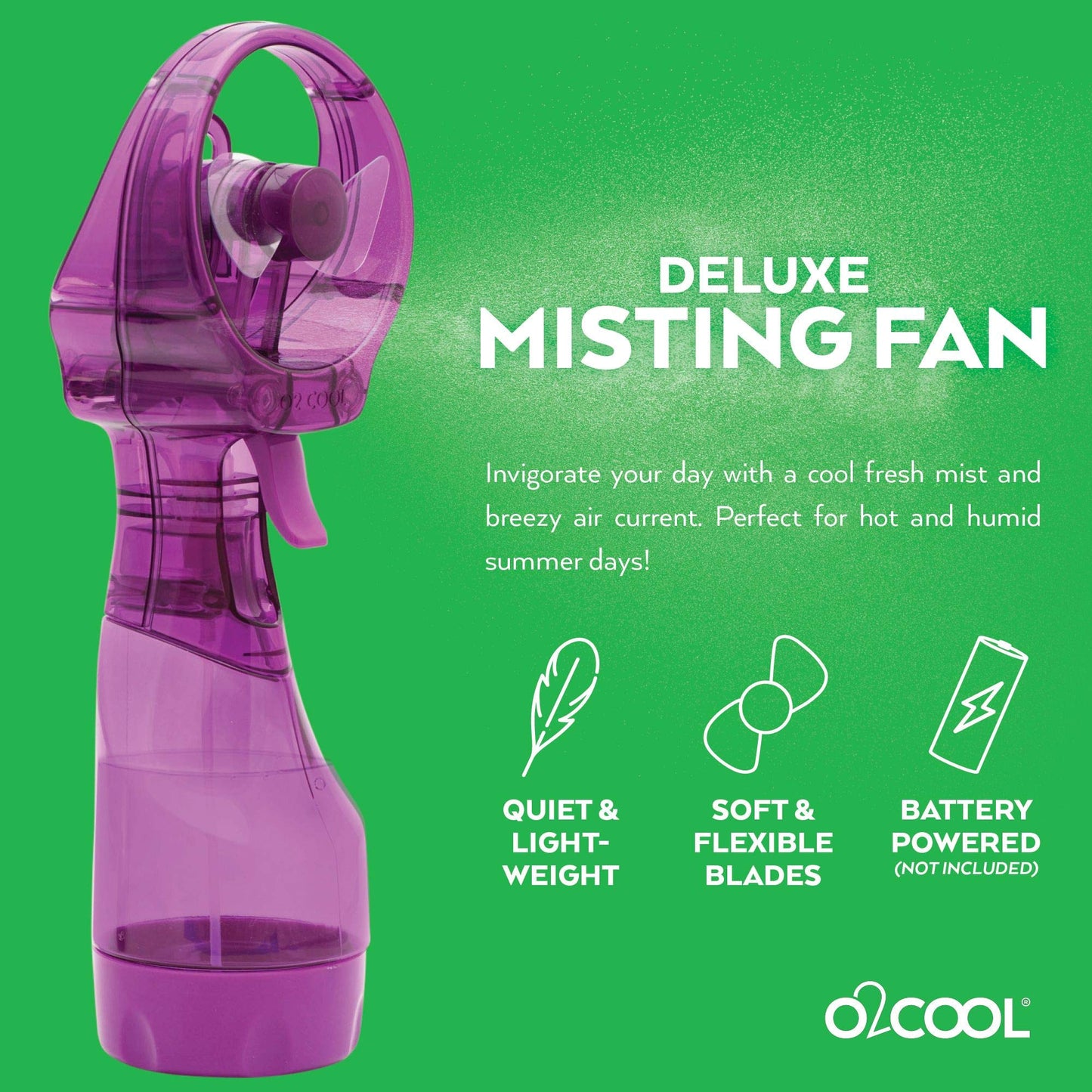 O2COOL Deluxe Handheld Battery Powered Water Misting Fan (Green)