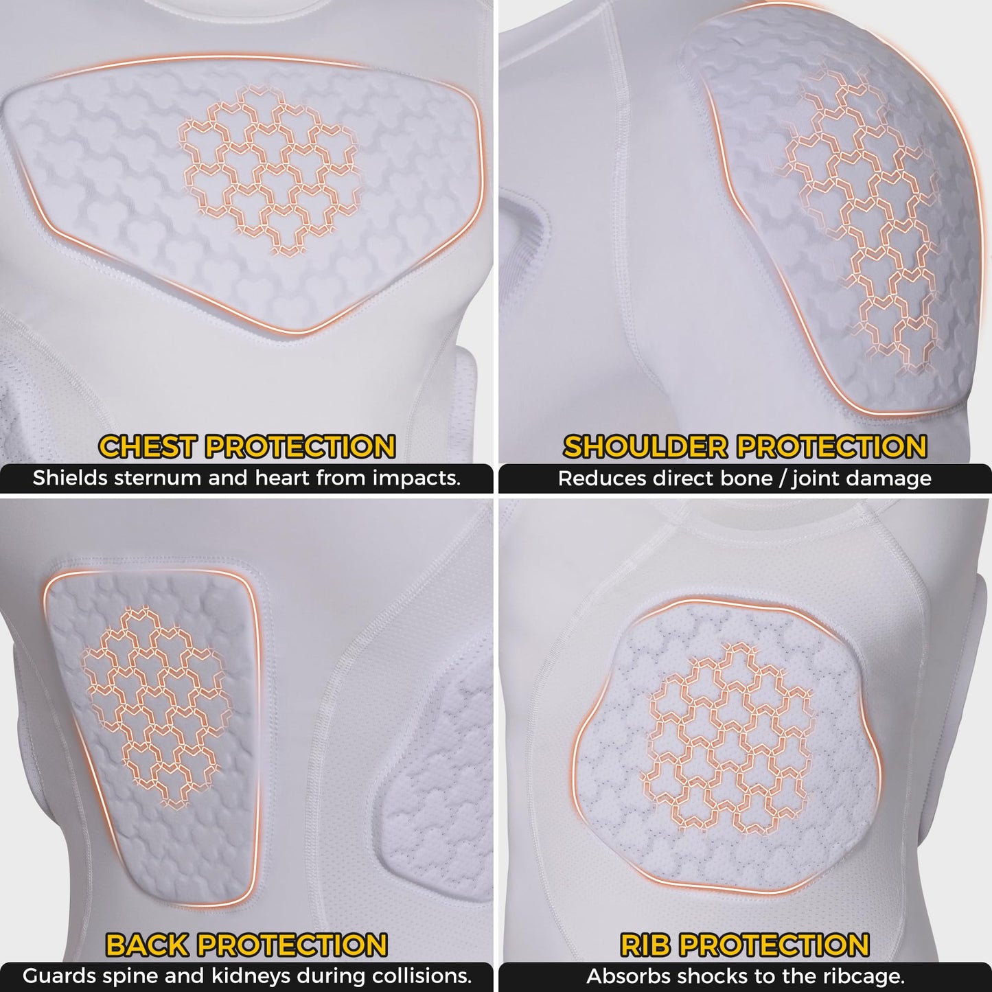COOLOMG Youth Padded Football Shirt Chest Rib Protector | Football Compression Undershirt Back Protection