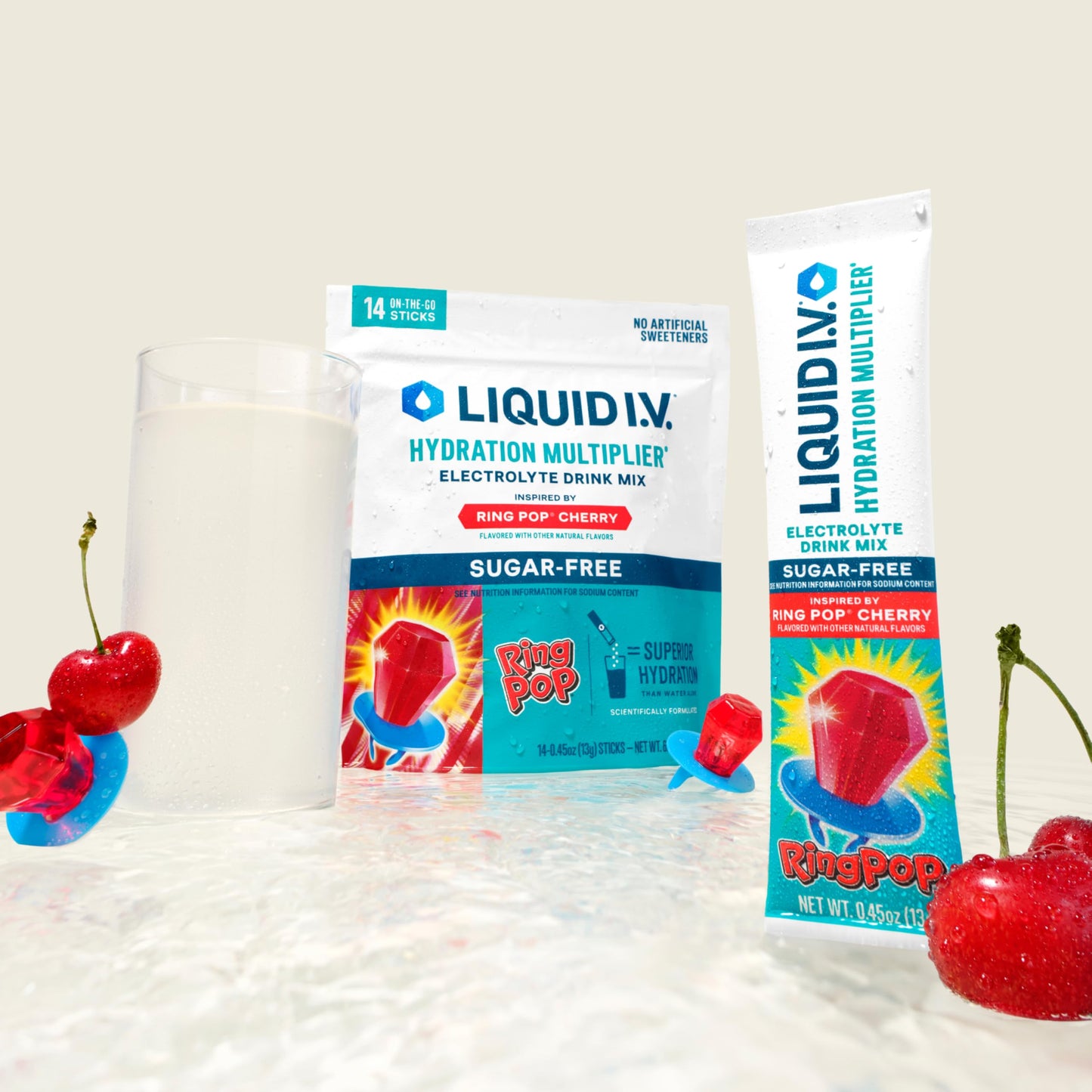 Liquid I.V.® Hydration Multiplier® Sugar-Free - Ring Pop Cherry | Electrolyte Powder Drink Mix | 1 Pack (14 Servings)