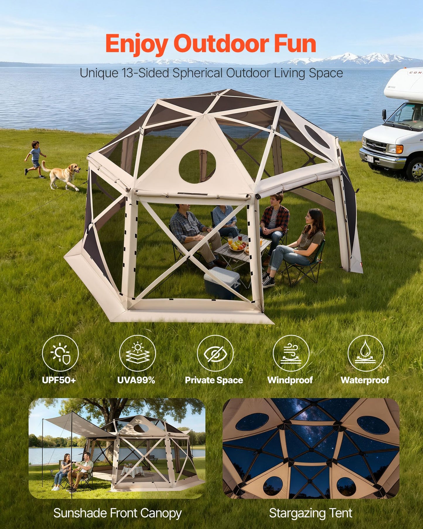 VEVOR Pop Up Gazebo Screen Tent 6 Sided Canopy Sun Shelter with 6 Removable Privacy Wind Cloths & Mesh Windows, 10x10FT Quick Set Screen Tent with Mosquito Netting, Army Green