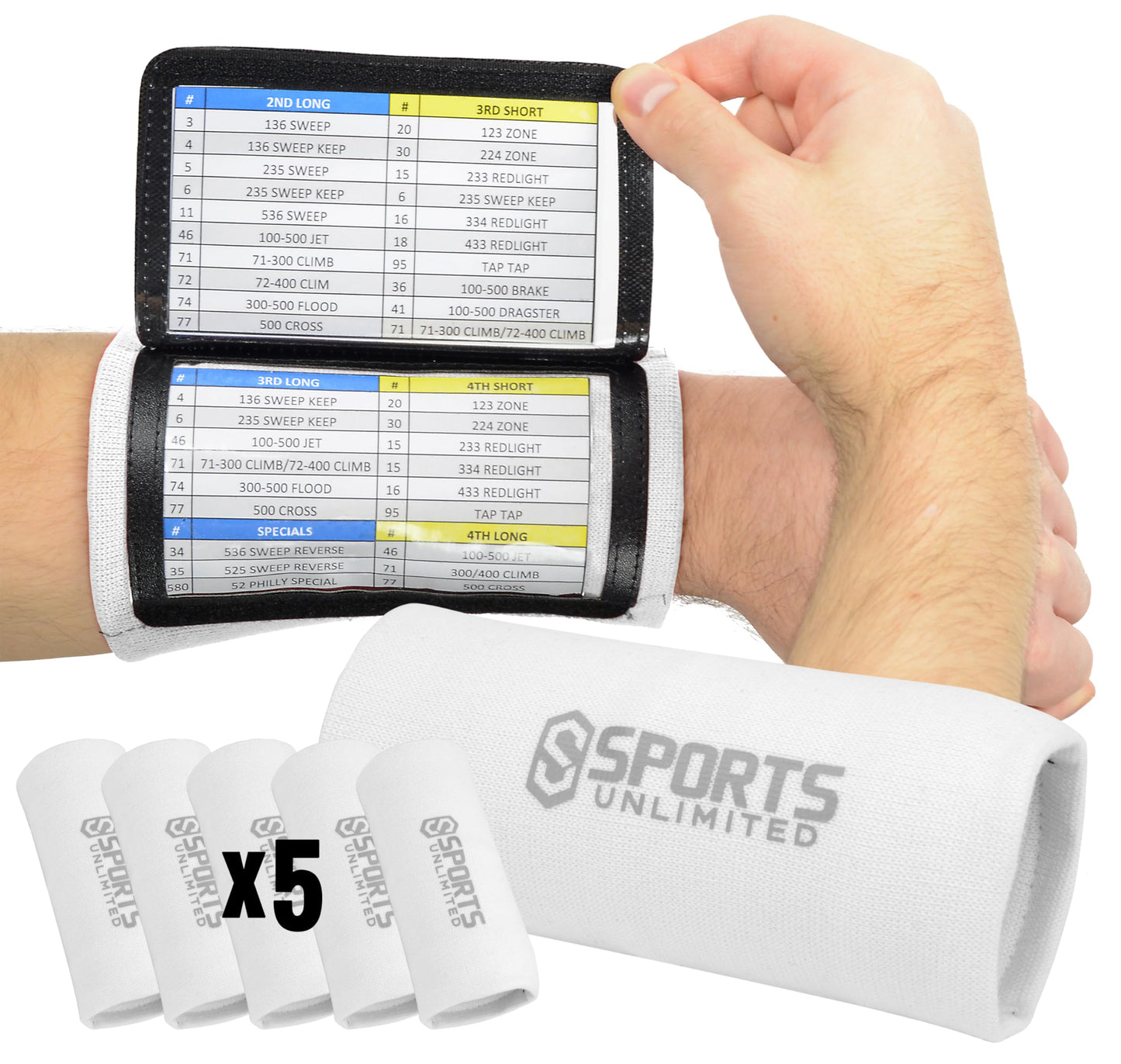 Sports Unlimited Adult Triple Wrist Coach, Football Wristbands for Plays, Baseball Wristbands, QB Arm Bands
