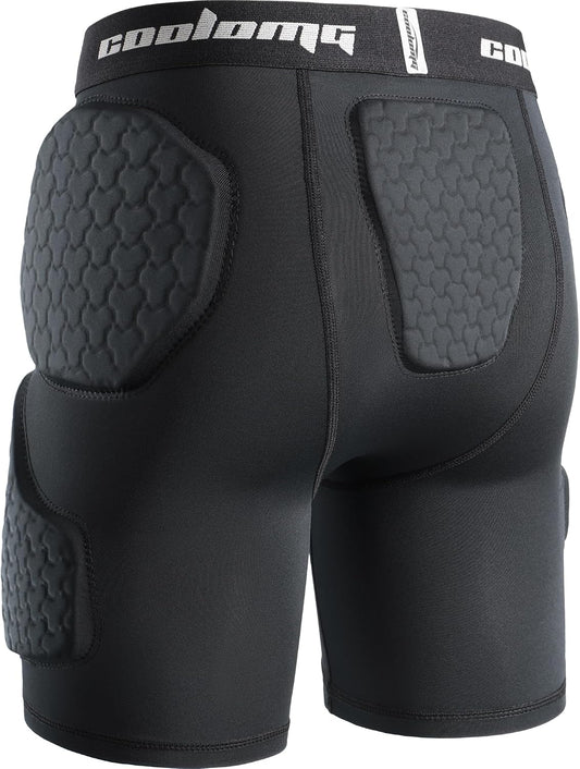 COOLOMG Youth Football Girdle 5-Pad Integrated Hip Thigh Tailbone Pads | Boys Football Padded Compression Shorts with Cup Pocket