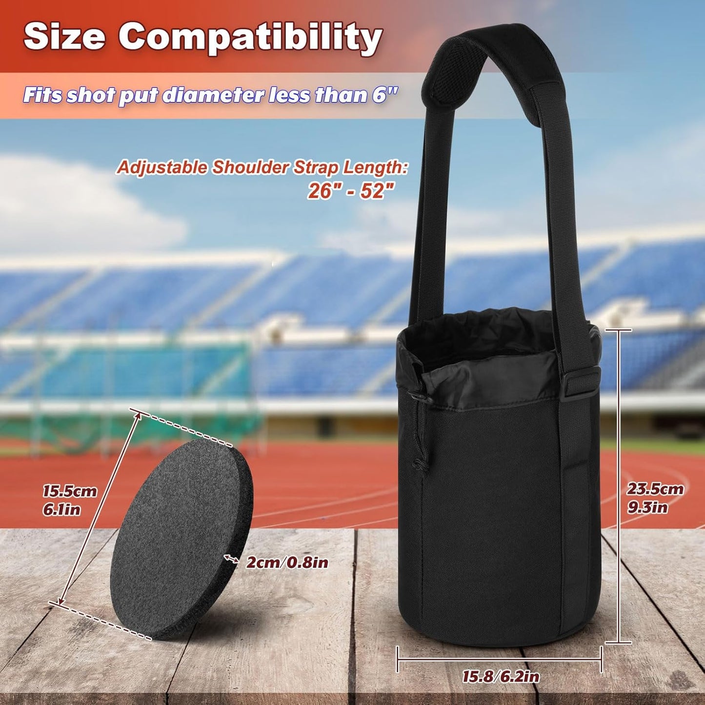 Cosmos Shot Put Carry Bag - Portable Shoulder Bag with Adjustable Strap and Foam Pad for Carrying Single Shot Put Ball from 6 LBS to 16 LBS