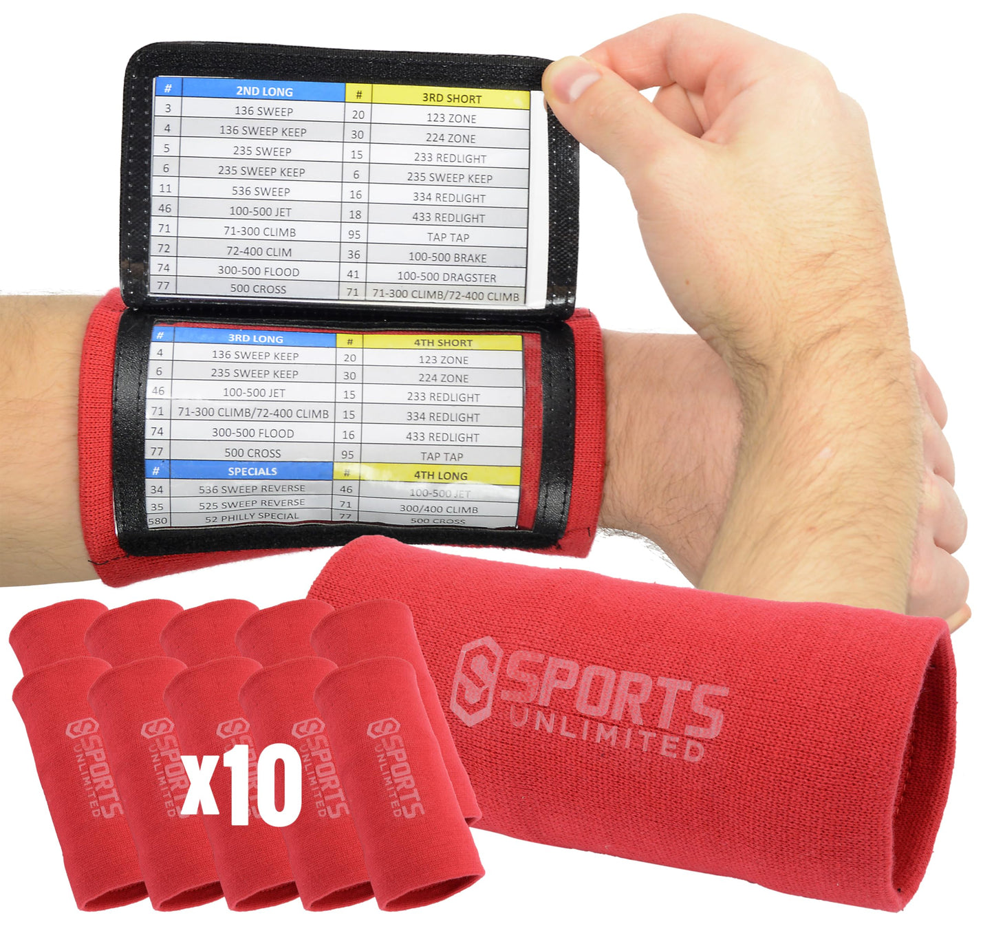 Sports Unlimited Adult Triple Wrist Coach, Football Wristbands for Plays, Baseball Wristbands, QB Arm Bands